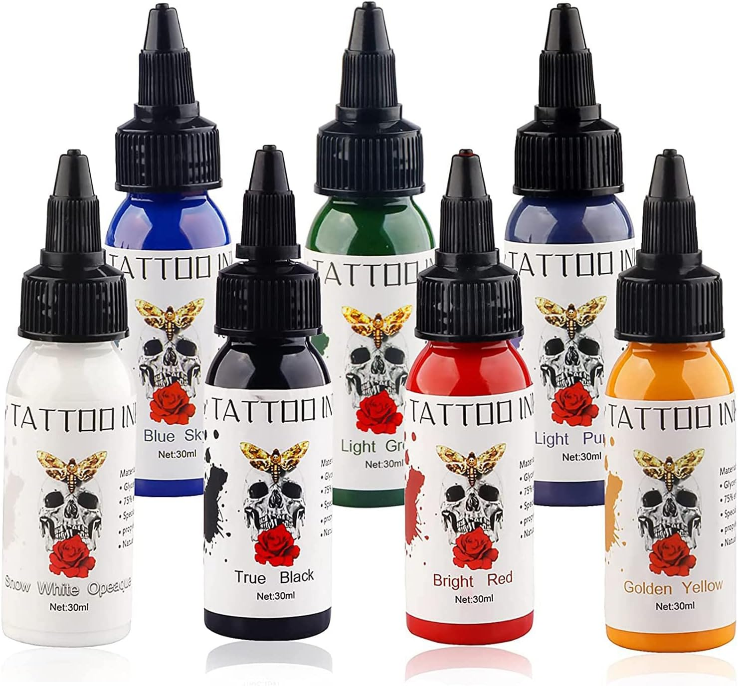 7 Color Tattoo Inks Set for Practice 1 Oz 30Ml/Bottle Tattoo Inks Pigment Kit for 3D Makeup Beauty Skin Body Art(30Ml/Pc) image number 2