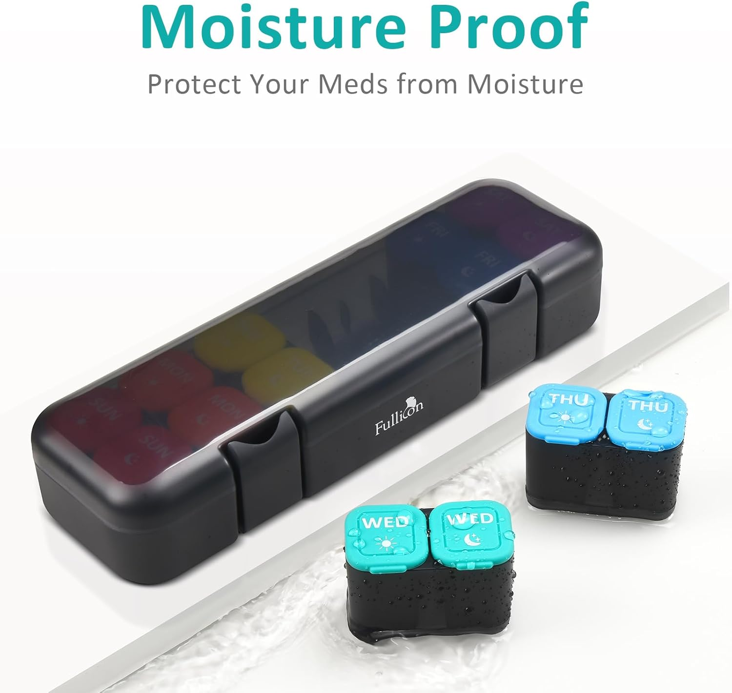 Fullicon Moisture-Proof Pill Organizer 2 Times a Day, Weekly Pill Boxes & Organiser with Silicone Lids, Large Capacity AM PM Pill Organizer 7 Day, Travel Pill Case for Vitamins (Black Rainbow) image number 1