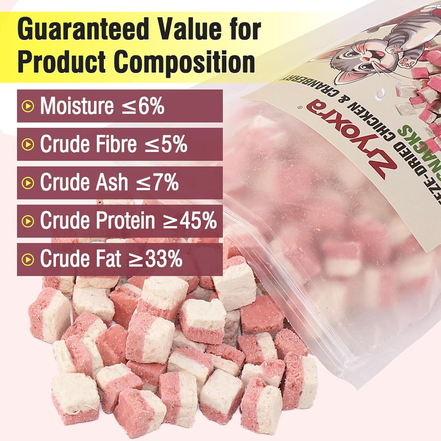 Freeze Dried Chicken Cat & Dog Treats with Cranberry, Natural Ingredient High Protein Training Treats or Food Topper, Rich in Antioxidants for Skin & Coat Health, Grain Free & Natural image number 4