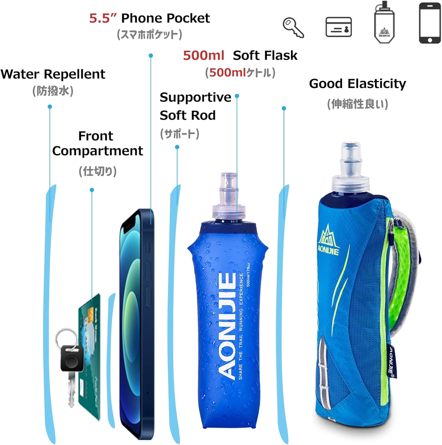 Azarxis Soft Flask Collapsible Water Bottle Running Soft Gel Flask Reservoir Handheld Folding TPU 250 500Ml for Hydration Pack Hiking Cycling Climbing - 01 250Ml - 2 Pack With Straws image number 5