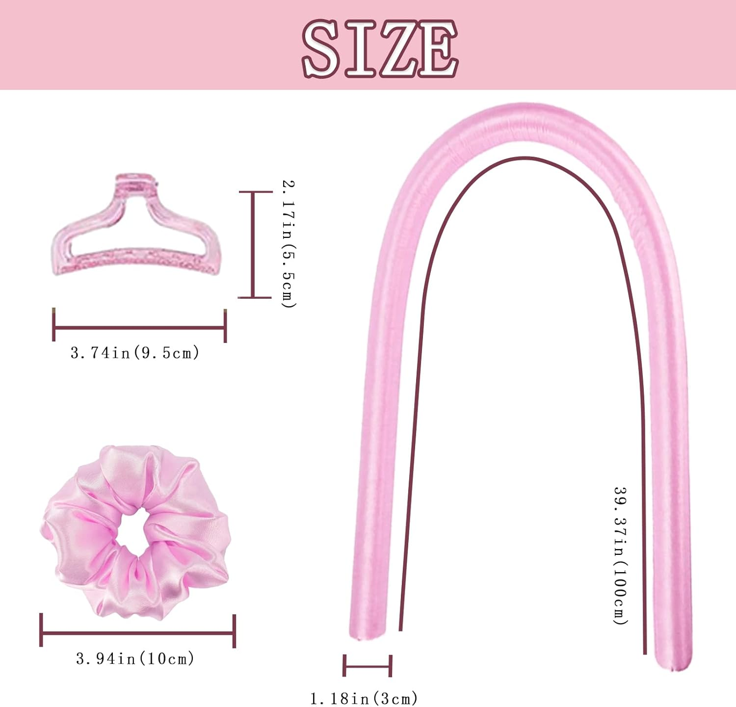 Fashion Colour Heat Free Curling Iron Headband with Hair Clips and Hair Scrunchie No Heat Hair Rollers for Sleeping Overnight Adjustable Wave Curling Iron Kit for Long Hair Yellow (Pink) image number 4