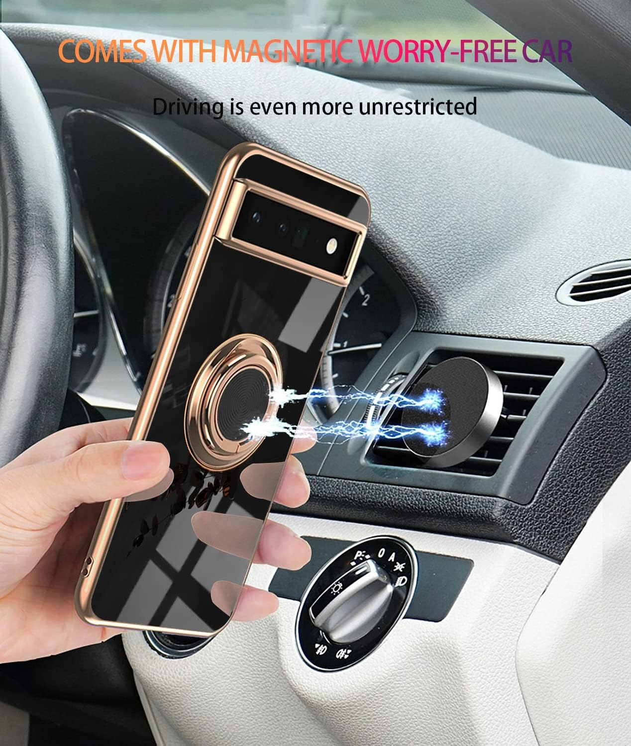 Compatible with Google Pixel 6A Silicone TPU Mobile Phone Case Google Pixel 6A Shockproof Ultra Thin Cover Protective Case with Magnetic Ring (Black) image number 1