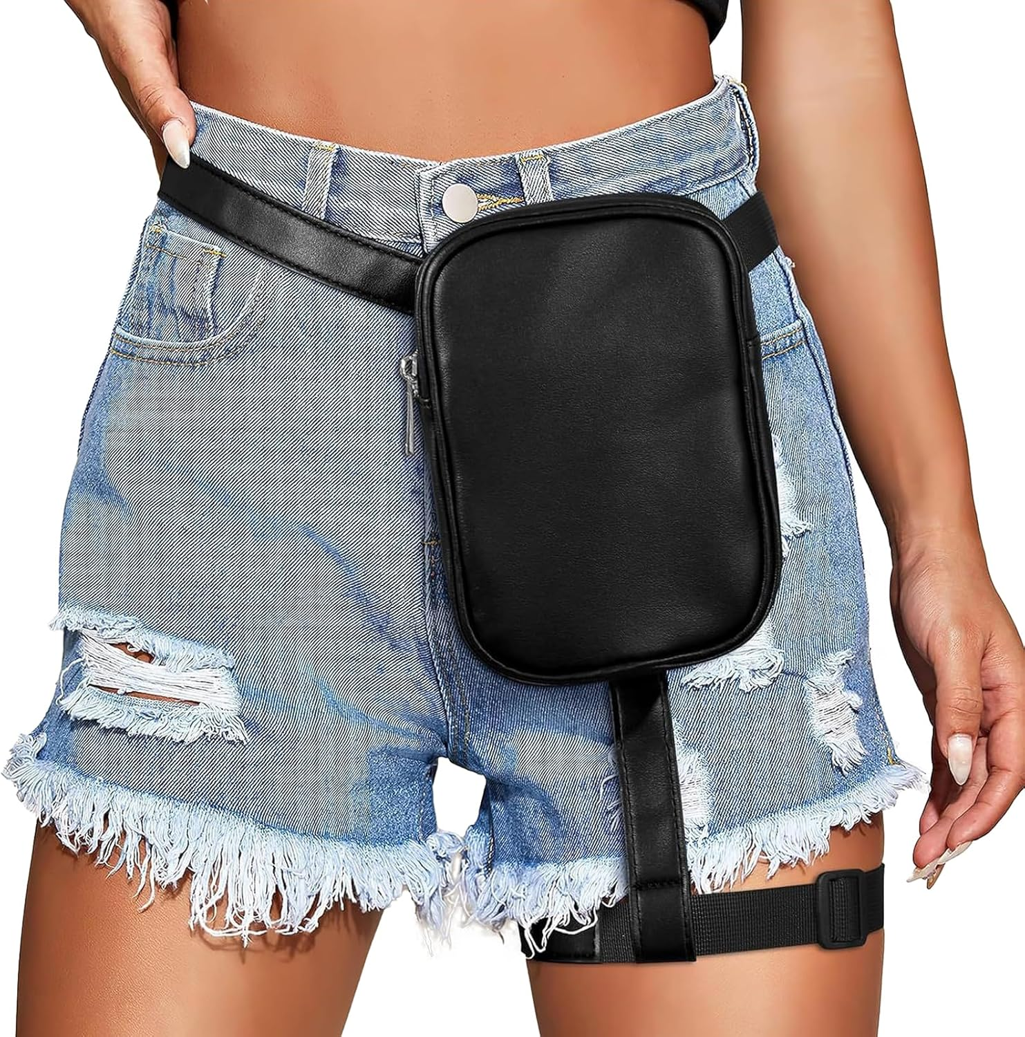 Leg Bag, Thigh Bag Motorcycle, Women'S Waterproof Leg Strap Bags, Mobile Phone Leg Bags, Women'S Thigh Bag, Belt Bags with Removable Leg Strap (Black) image number 2