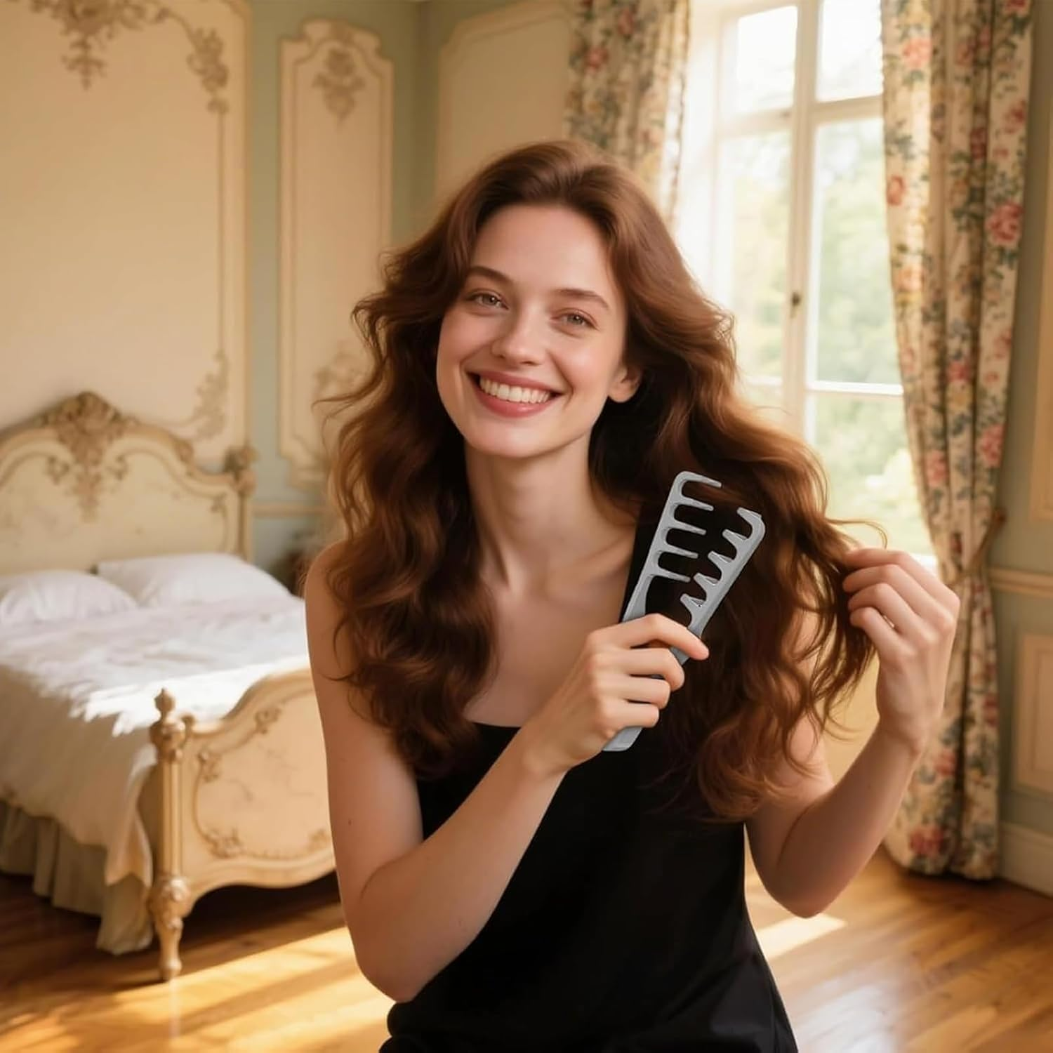 Styling Comb with Texture Comb, Volumising Wide-Tooth Hair Styling Comb, Detangling Comb with Wide Teeth, Hairline Volume Tool for Bangs Seam Grooming, Seam Care (Black) image number 1