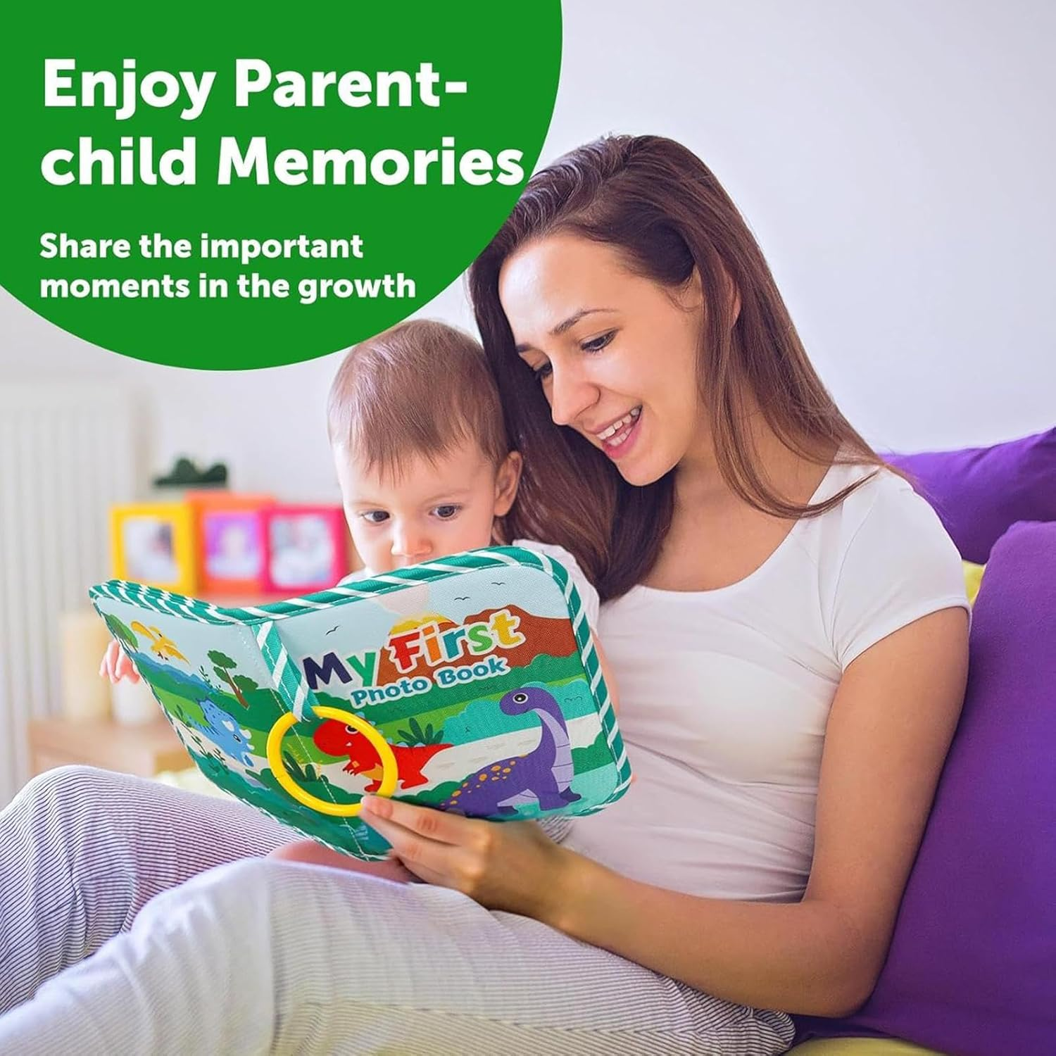 Baby Photo Album Book - Cartoon Soft Photo Cloth Book | Educational Portable Picture Album with Safe Mirror for Birthday Holiday Family Moments image number 2