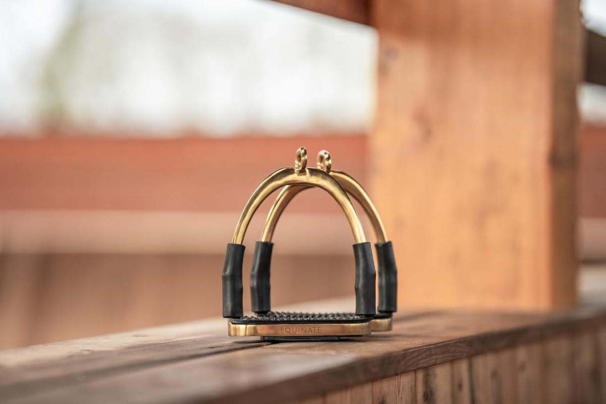 Equinate Charles Safety Stirrups 10 Cm Gold - with Non-Slip Rubber Tread - Stirrups for Adults and Children - Relieves the Ankles - Pack of 2 - Gold image number 2