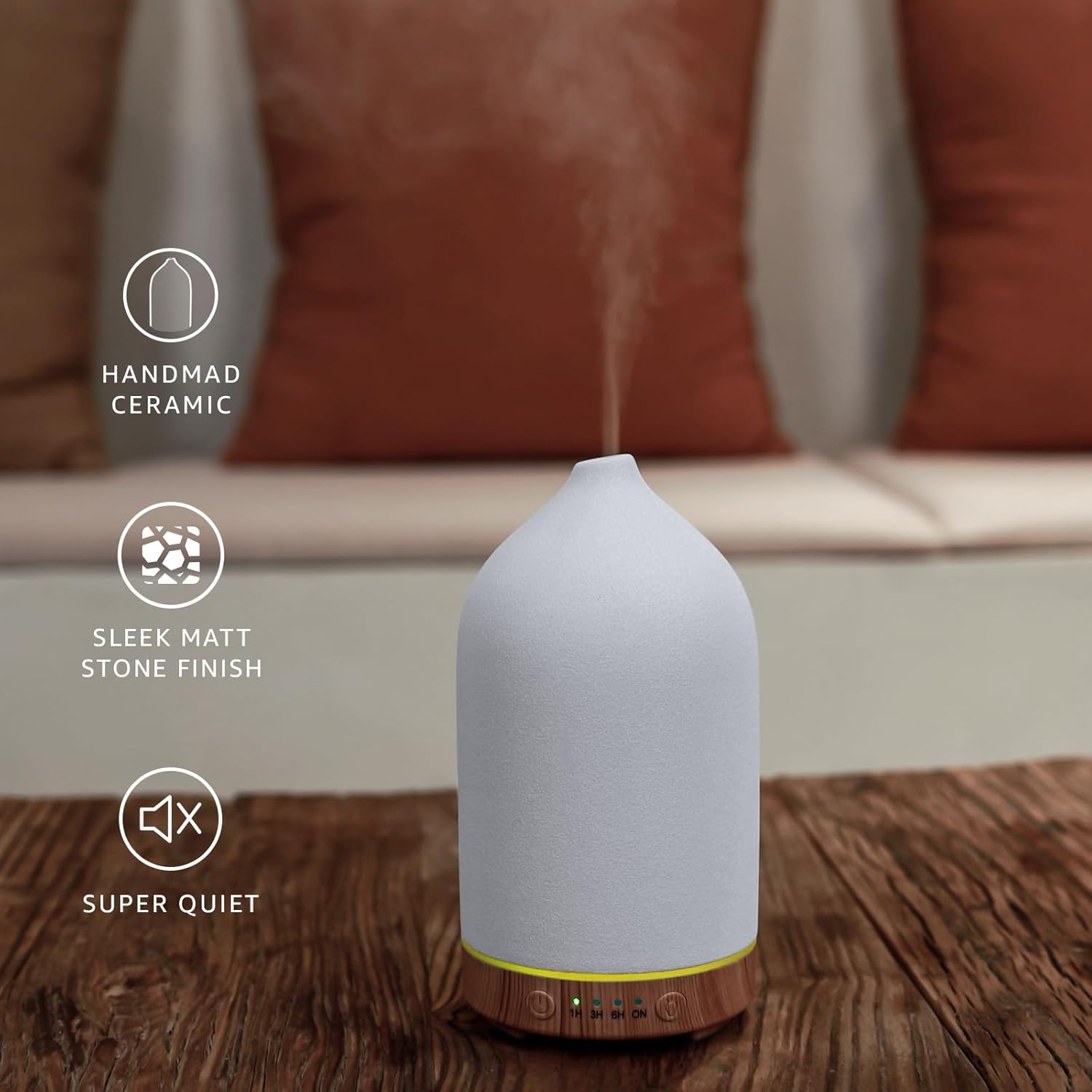 Gooamp 200ML Ceramic Diffuser,Aromatherapy Diffuser,Essential Oil Diffuser with 7 Color Lights Auto Shut off for Home Office Room,Wood Grain Base (1/3/6/ON Hrs Working Time), TC-202-200ML - Black image number 4