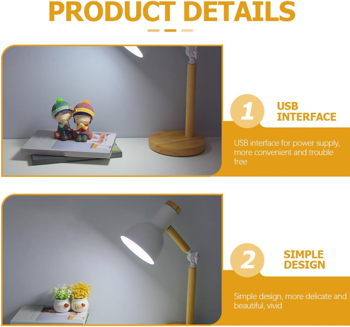 Vaguelly Nordic Style LED Desk Lamp Warm Light USB Dimmable Reading Table Lamp Eye Protection for Bedroom and Office Use image number 3