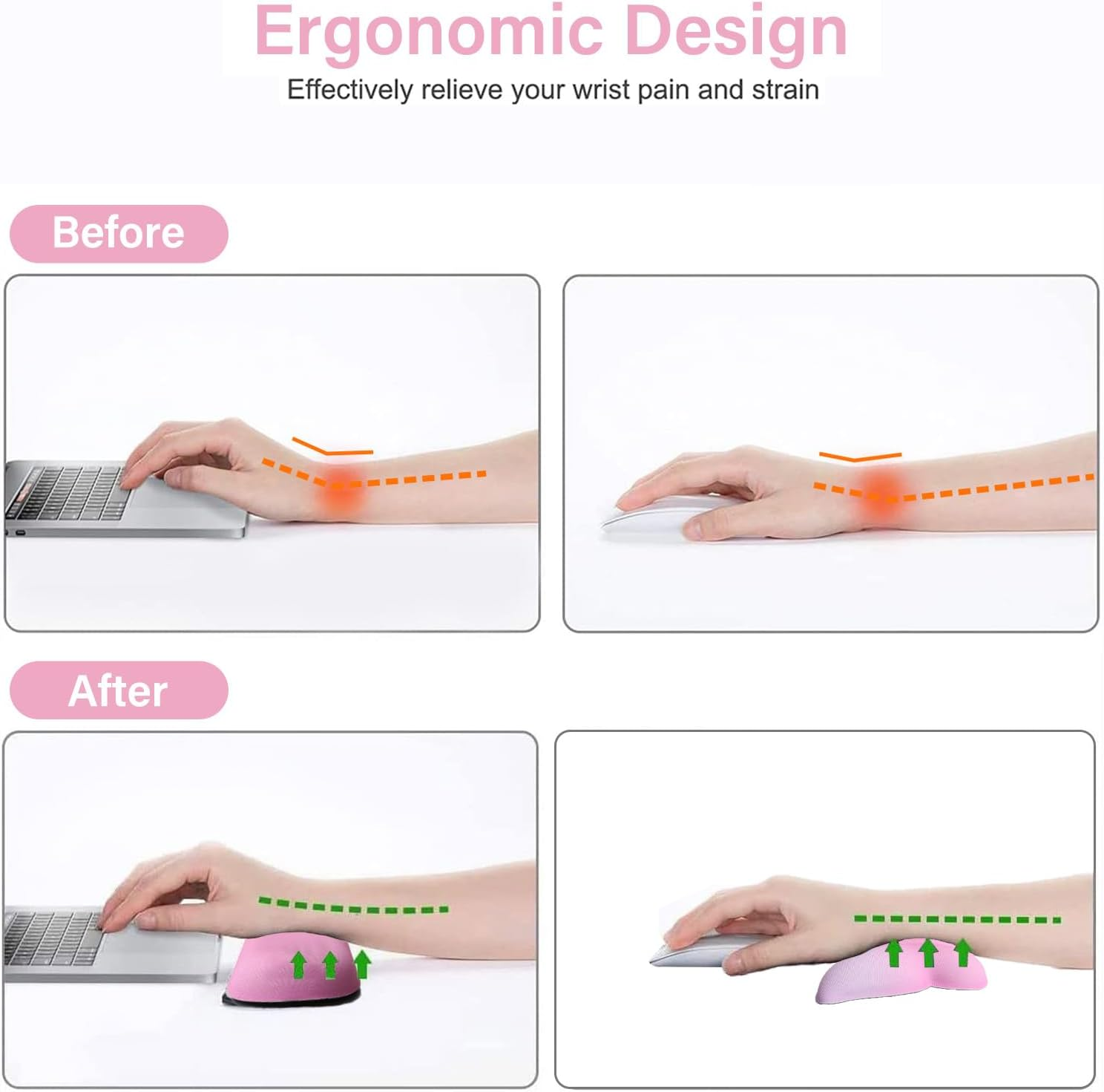 MOSISO Keyboard Wrist Rest & Support for Mouse, Ergonomic Rest Soft Pain Relief Non-Slip Easy Typing Pad Computer Laptop Butterfly Shaped Mouse Wrist Cushion for Home/Office, Pink