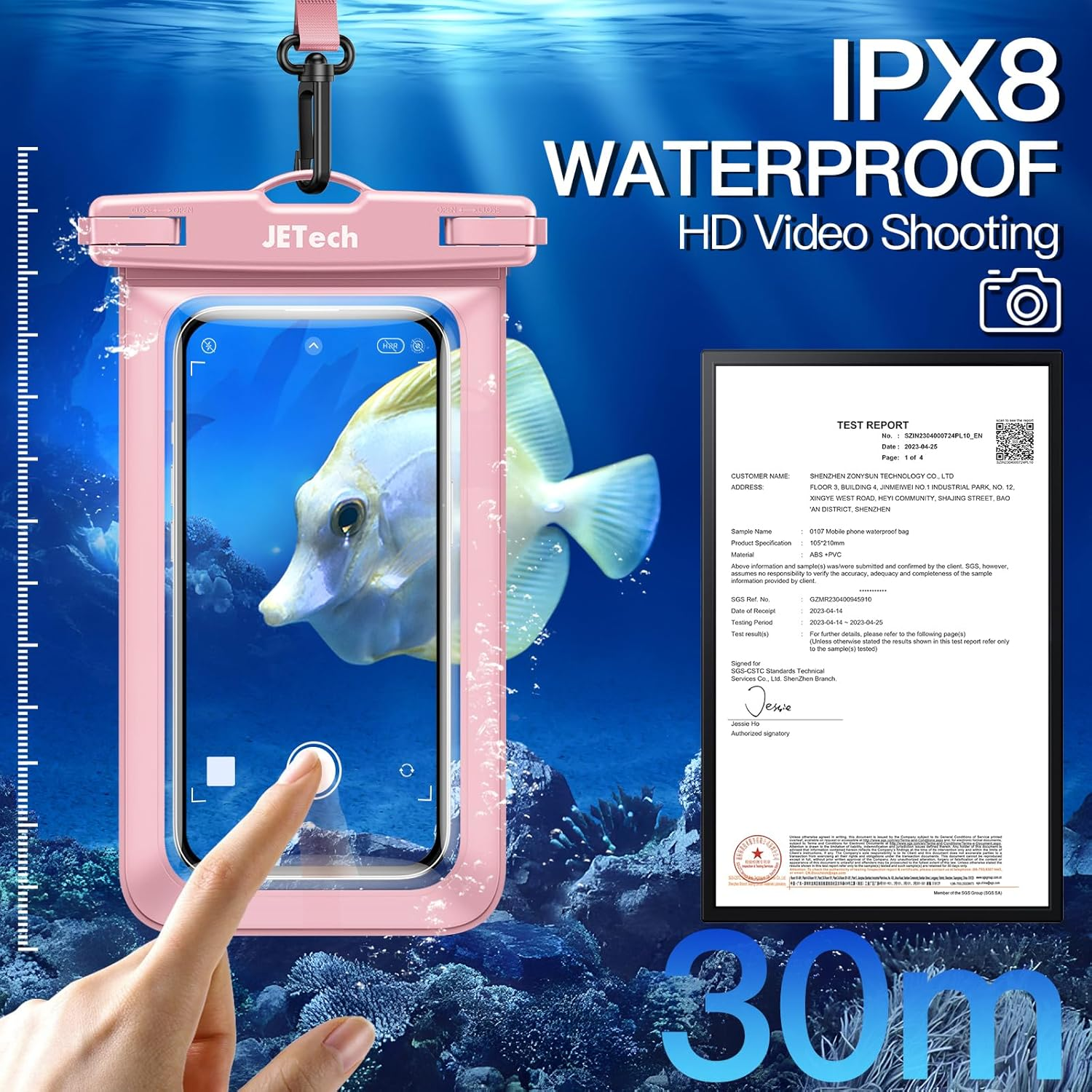 Jetech Waterproof Phone Pouch, 2 Pack Water Proof Case for Iphone 17 16E 16 15 14 Air Pro Max Plus, Galaxy S25 S24 Ultra, Pixel 10 Series and Others up to 7.2 Inch, IPX8 Dry Bag (Black+Pink) - Black+Clear image number 2