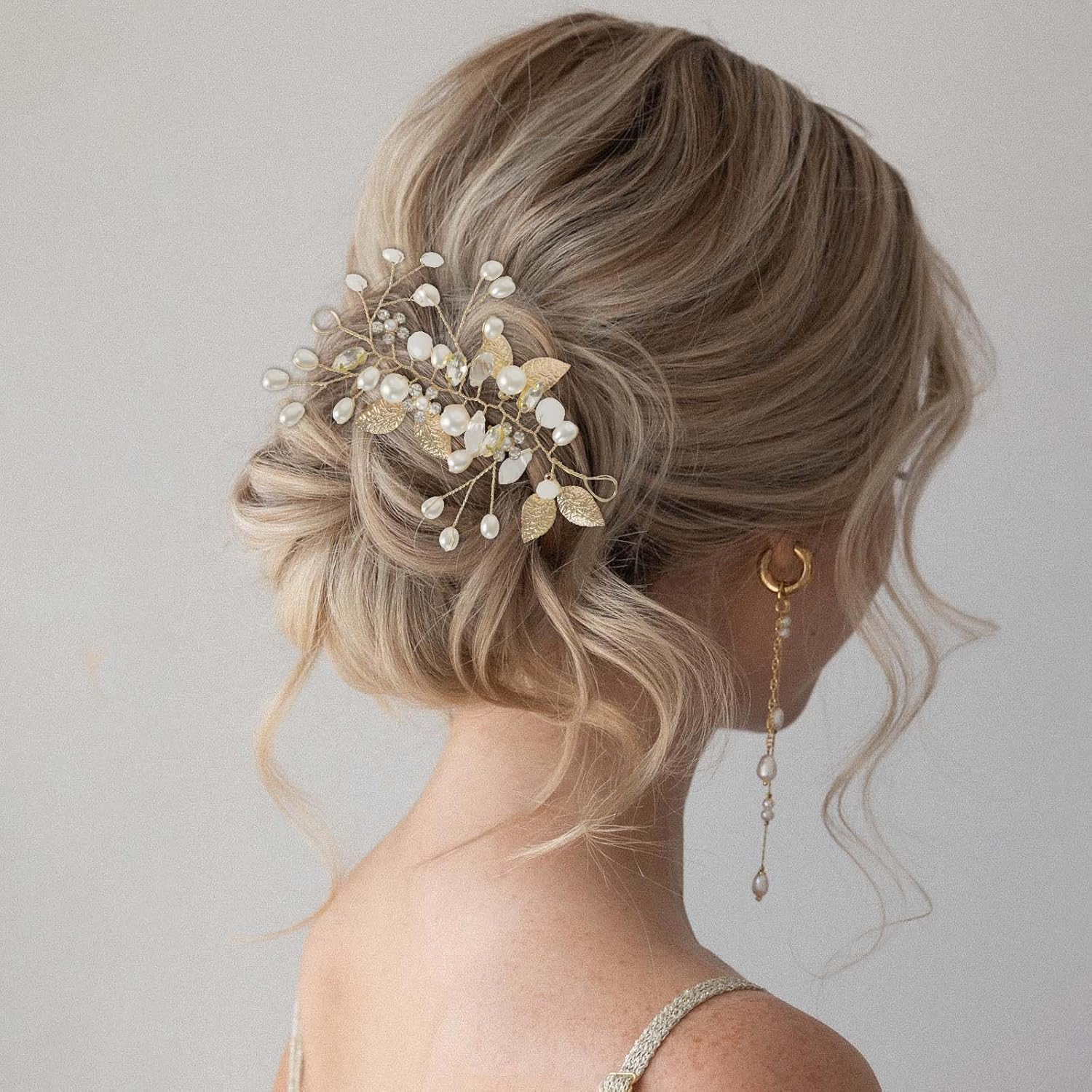 Bridal Wedding Hair Pins, 8 Pcs Bridesmaid Hair Clips, Wedding Hair Vine, Gold Leaf Crystal Pearl Hair Pins, Crystal Pearl Hair Clips Headpiece for Brides Bridesmaids Girls Updo Hair Accessories image number 6
