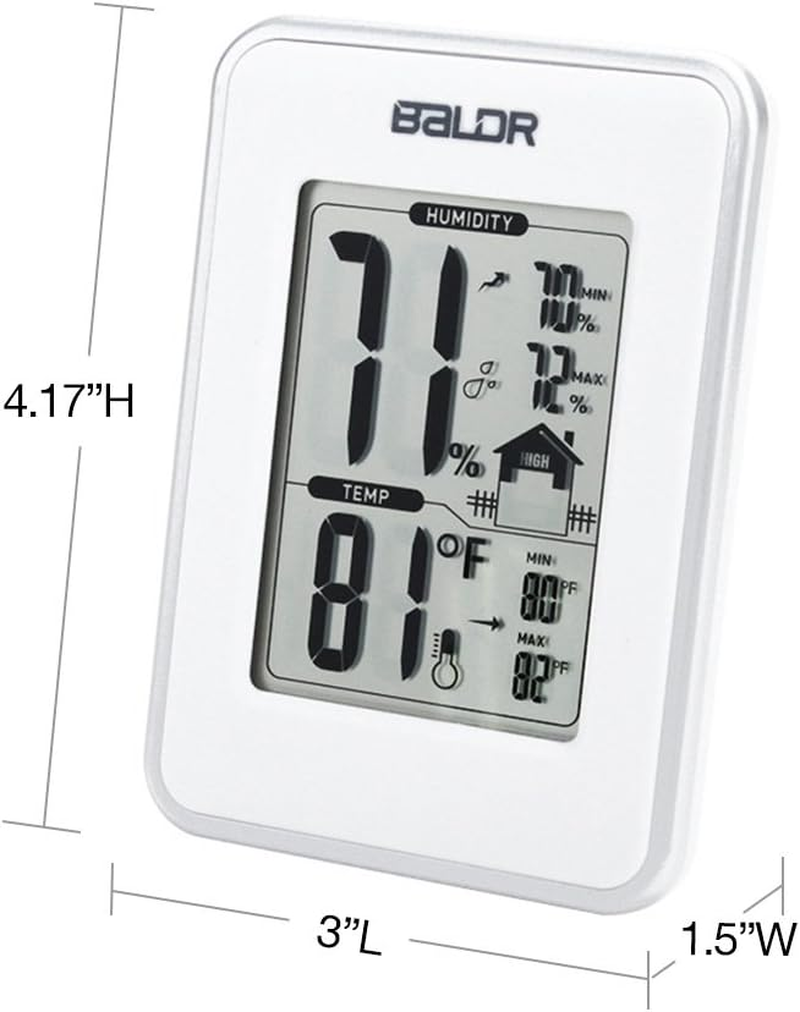 BALDR Digital Thermometer Hygrometer Monitor Indoor Temperature & Humidity Gauge, Min, Max, and Trend Indicator, White image number 6