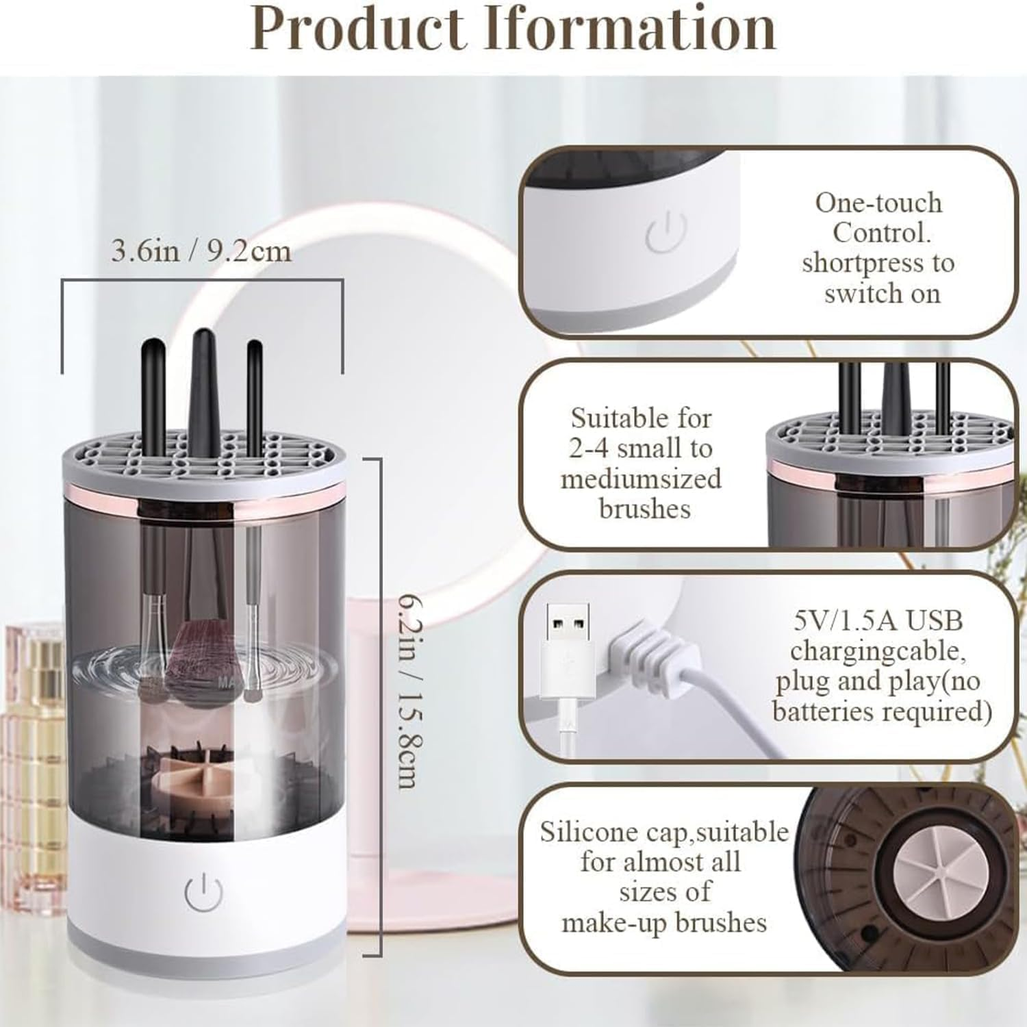 Electric Makeup Brush Cleaner, Automatic Make up Brush Cleaner Machine with Brush Cleaner Mat, Portable Automatic Spinner Cosmetics Brushes Cleaner for All Size Makeup Brushes