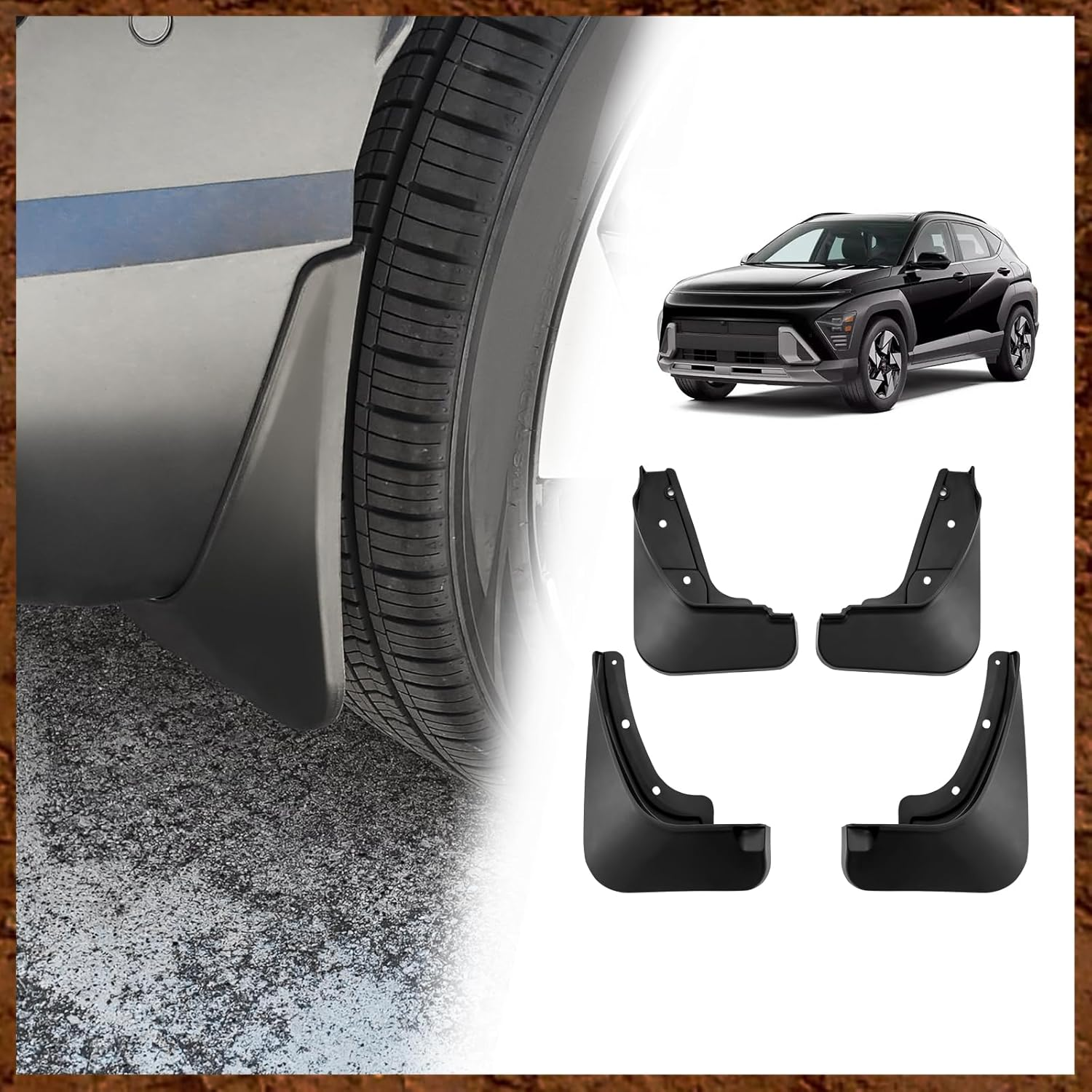 Muslogy for 2024 Kona Mud Flaps Splash Guards Front & Rear 4Pcs Fender Flaps No Drilling Required Compatible with Hyundai Kona 2024 Accessories image number 2