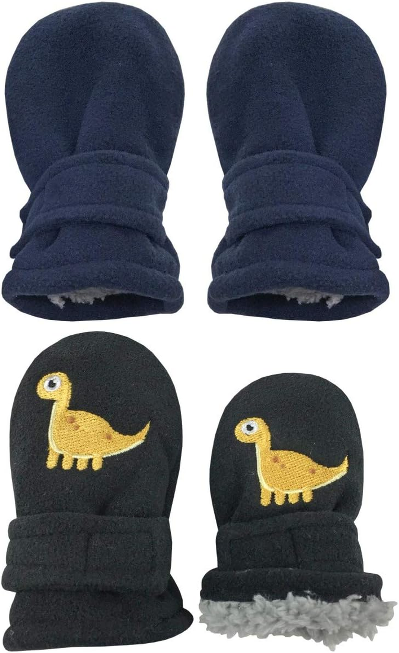 N'Ice Caps Little Kids and Baby Easy-On Sherpa Lined Fleece Mittens - 2 Pair Pack