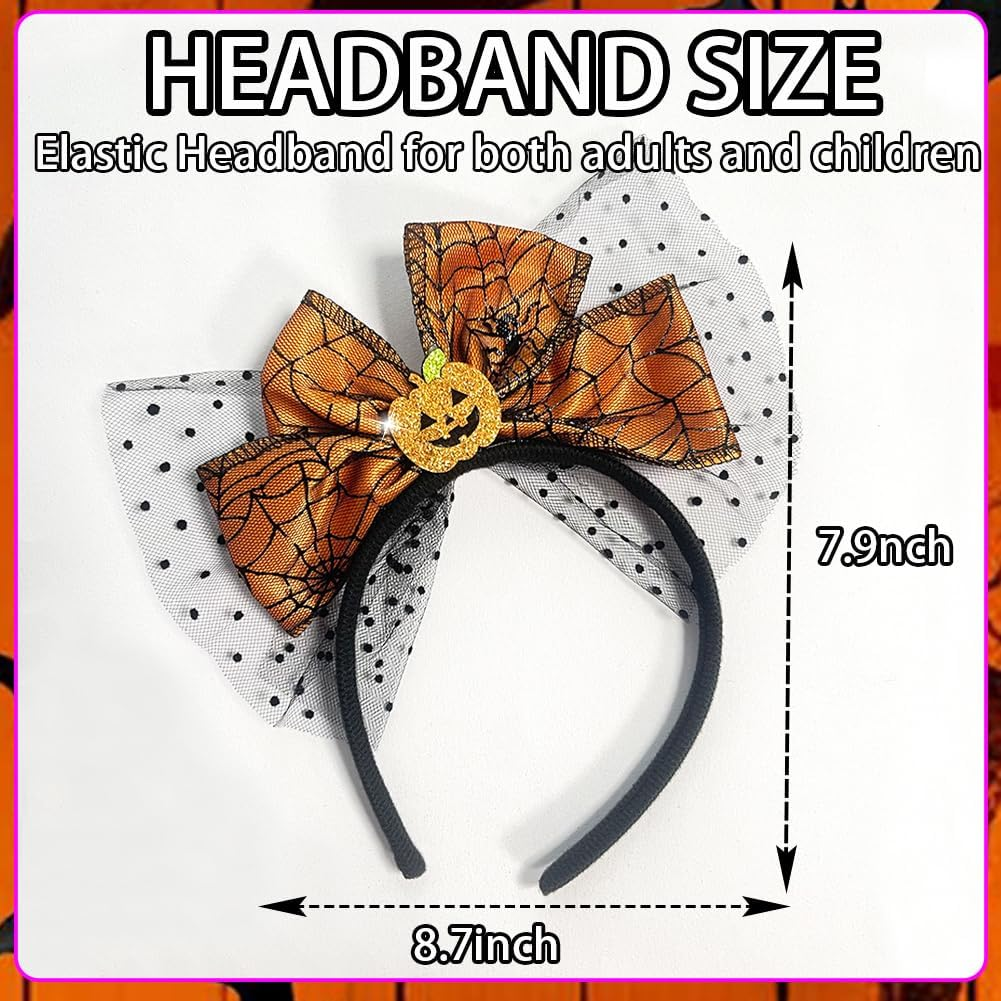 Happy Halloween Headband Pumpkin Bow Hair Accessories for Woman Halloween Party Headbands Decor Cute Pumpkin Mesh Design Headwear Hair Hoop for Fall Hair Decorations image number 3