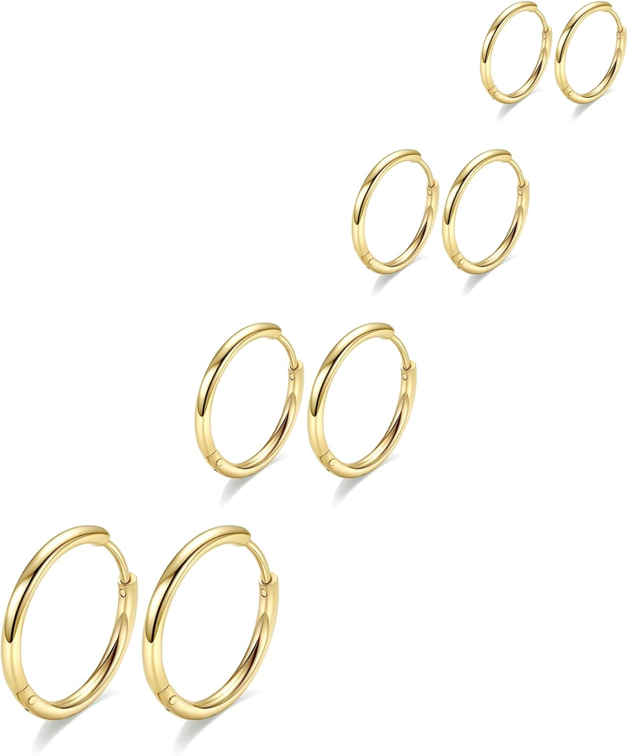 5 Pairs 316L Surgical Stainless Steel Small Huggie 8Mm 10Mm 12Mm 14Mm Hoop Earrings Set Hypoallergenic Hoops Cartilage Helix Lobes Hinged Sleeper Earrings for Men Women for Multiple Piercings image number 6