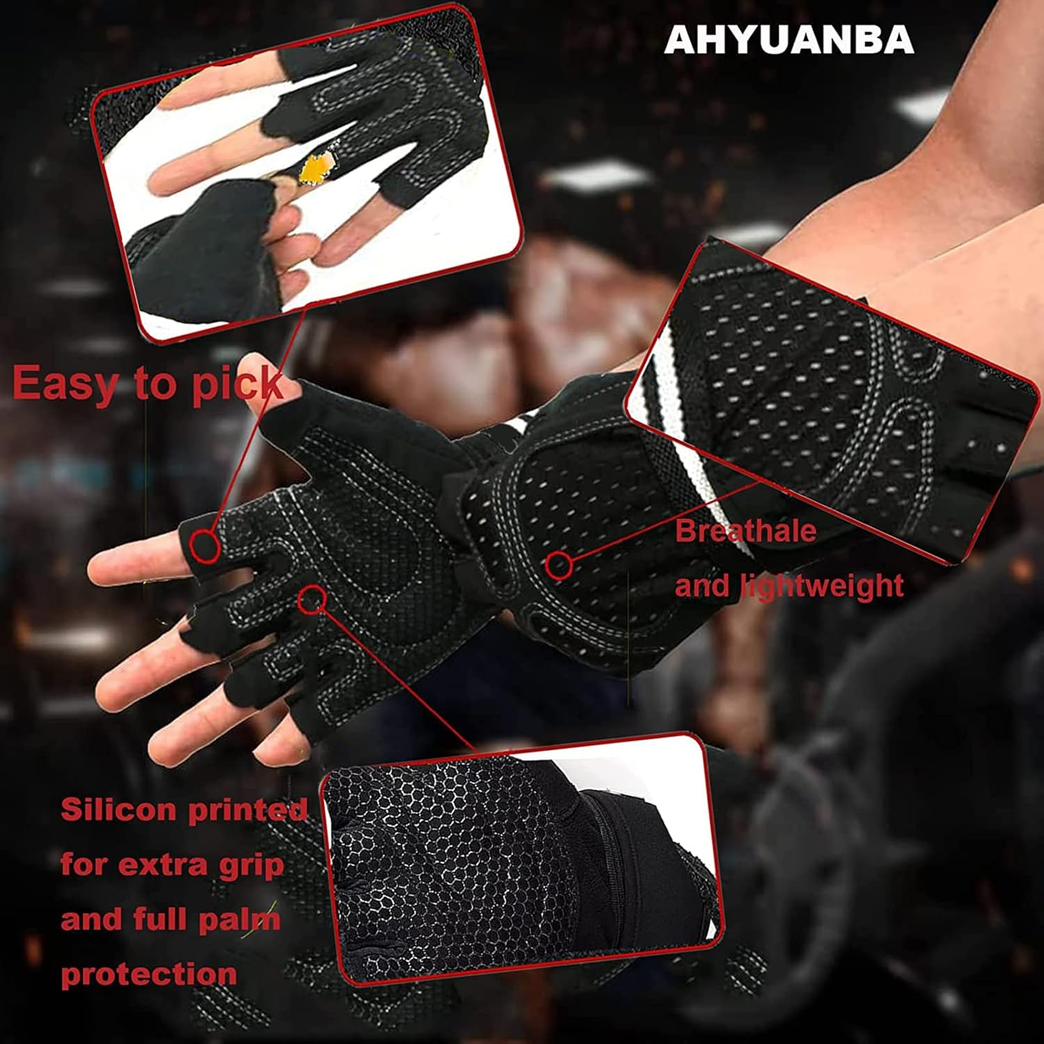 Workout Gloves for Men and Women,Weight Lifting Gloves with Wrist Wrap Support,Breathable and Non-Slip,Fingerless Gym Gloves with Full Palm Protection for Weightlifting,Fitness,Exercise,Training image number 1