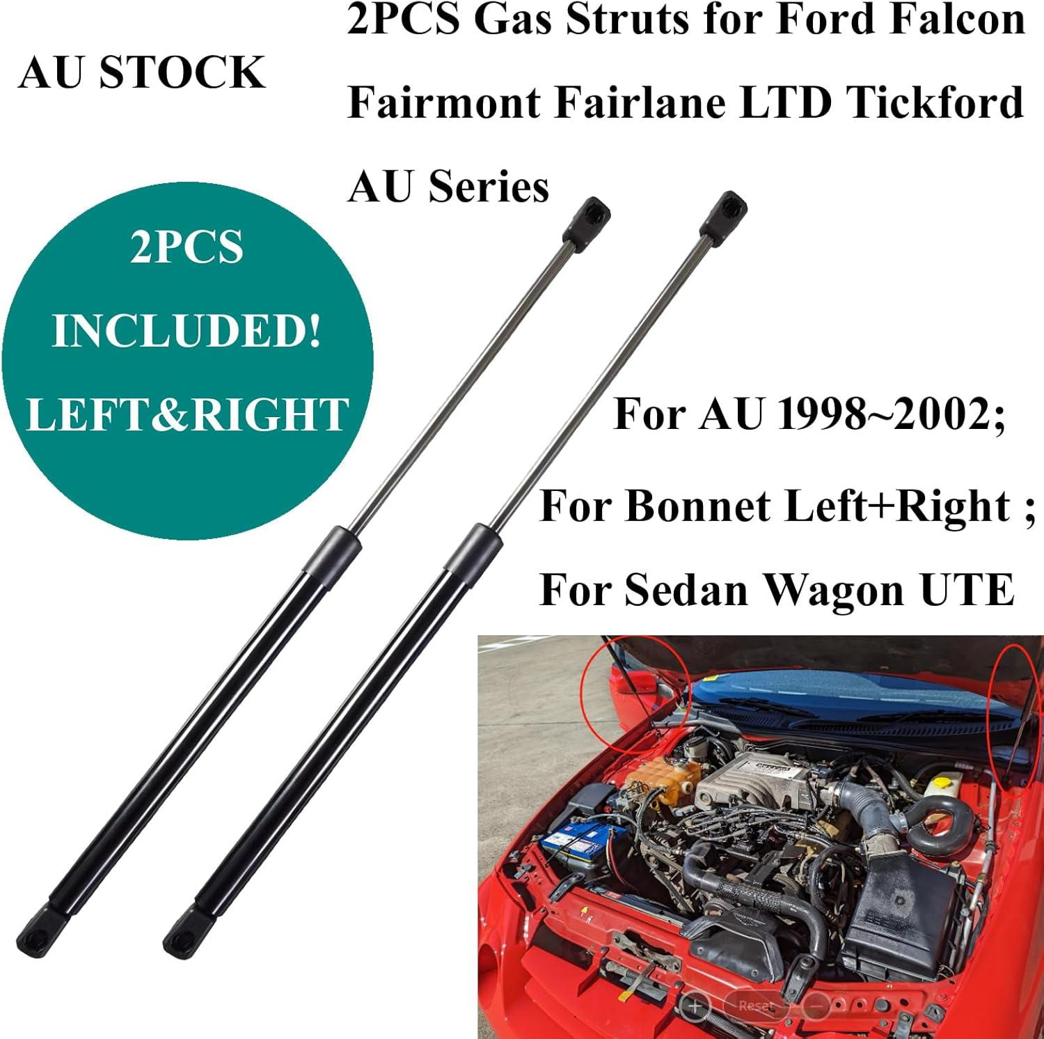 2 Gas Stay Bonnet Hood Struts Fit for Ford 1998~2002 AU Series Falcon Fairlane Fairmont LTD Tickford TE50 TS50 TL50 XR6 XR8 XL XLS Sedan Wagon UTE image number 4