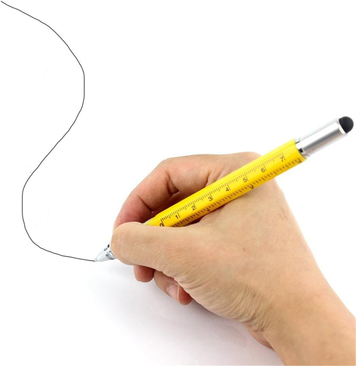 6 in 1 Tech Tool Pen with Ruler, Ballpoint Pen, Levelgauge, Stylus and 2 Screwdriver, Sturdy Aluminum Multifunction Tools Pen for Smartphones and Tablets (Yellow)