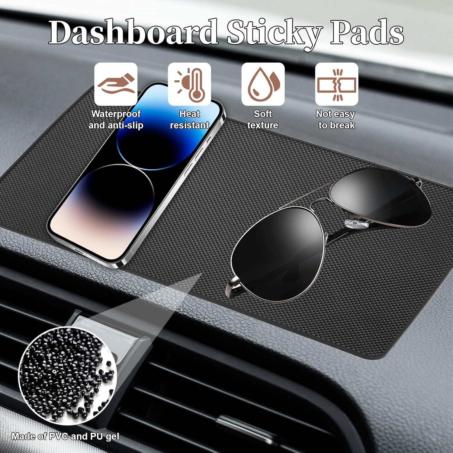 Dash Mat for Car, anti Slip Dashboards Mat, 10.8" X 6.4" Dashboard Sticky Pads, Car Dash Non Slip Mat, Dashboard Accessories for Cell Phone, Sunglasses, Keys Electronic Devices image number 5