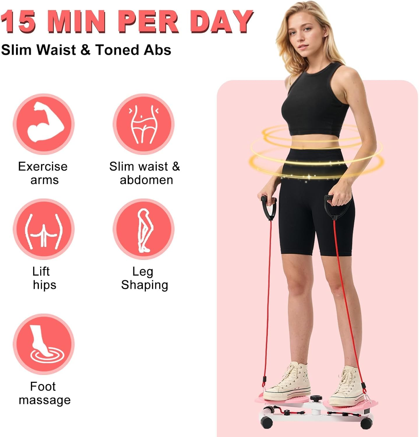 Waist Twister Machine with Resistance Bands, 300 Lbs Weight Capacity, Non-Slip Twist Board, Noiseless Ab Twister for Belly Fat Loss, Home Gym Equipment for Women/Men image number 6