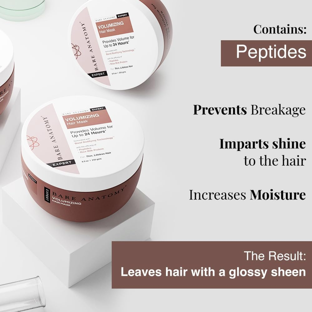 Bare Anatomy Volumizing Hair Mask | Volume for Upto 24 Hrs | Powered by Peptides & Rich Milk Protein | for Dense & Conditioned Hair | for Dry & Frizzy Hair | Sulphate & Paraben Free |Women & Men-250Gm image number 4