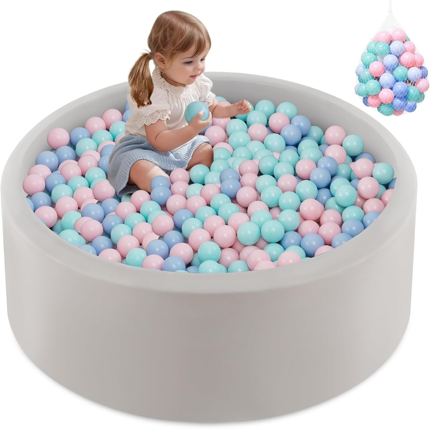 INFANS Foam Ball Pit for Toddlers with 200 Balls, 90X30Cm Large round Ball Pool Playpen with Soft Memory Sponge Pad, BPA Free Kids Babies Indoor Outdoor (Gray) image number 1