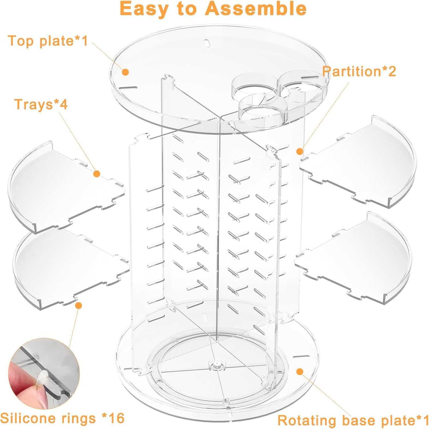Rotating Makeup Organizer, DIY 8 Adjustable Layers Spinning Skincare Organizer, Cosmetic Display Case with Brush Holder Perfume Tray, Multi-Function Storage Carousel for Vanity Bathroom Countertop - Clear image number 2