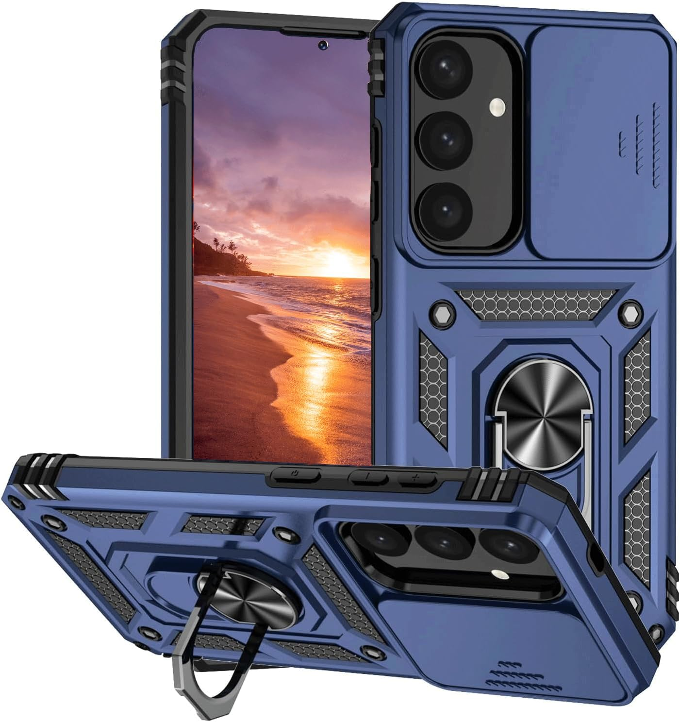 Mobile Phone Case for Samsung Galaxy A16 5G Case with Camera Protection, Armour Protective Case Galaxy A16 5G with 360&deg; Metal Ring Stand Military Shockproof Bumper Hard Case Samsung A16 5G Cover (Blue