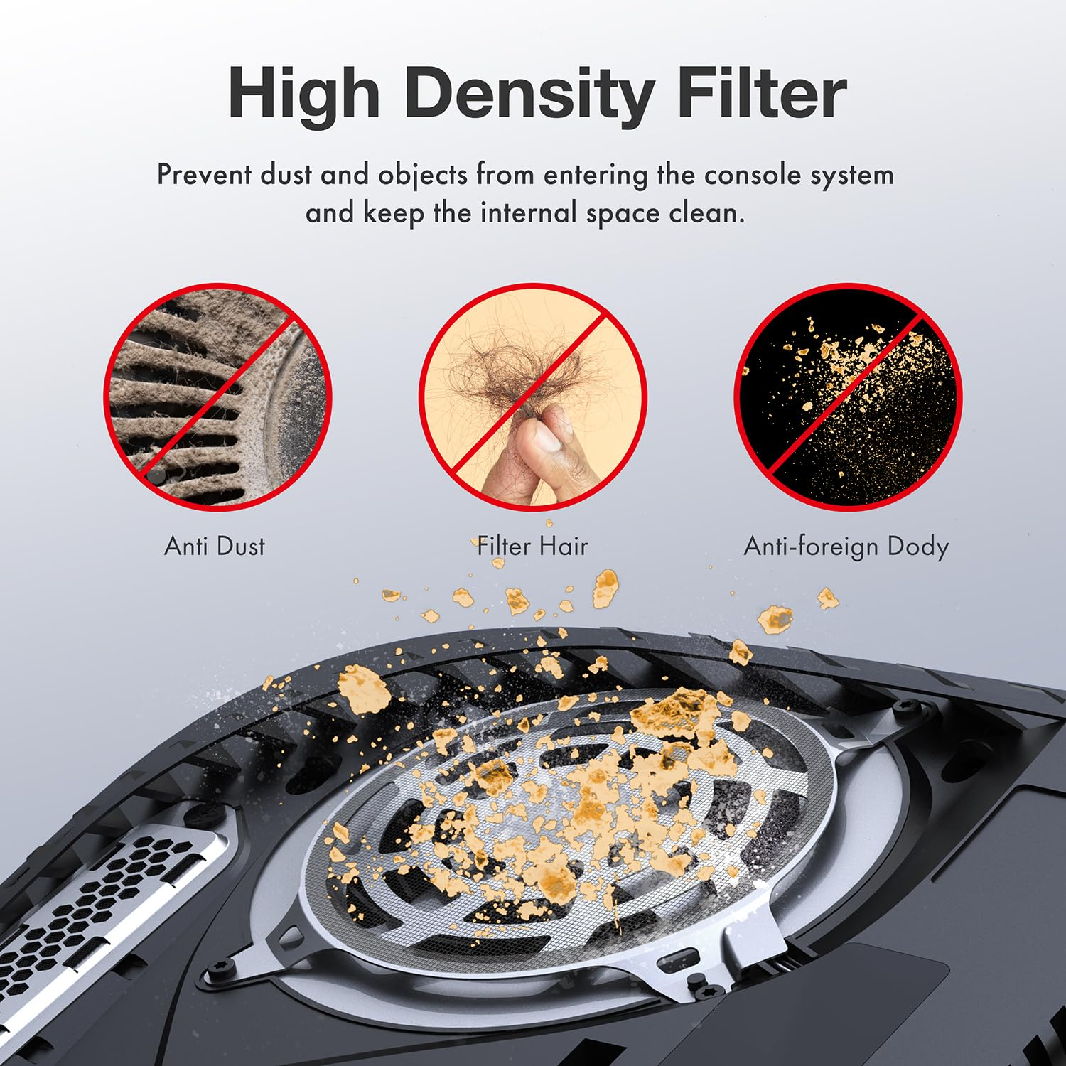 GRAUGEAR PS5 Dust Cover Set, PS5 Port Plugs + PS5 Fan Dust Filter, PS5 Dust Protector Cover Kit, Breathable Mesh Dust Cover for PS5 Cooling Fan, Silicone Dust Plugs for PS5 Console image number 6