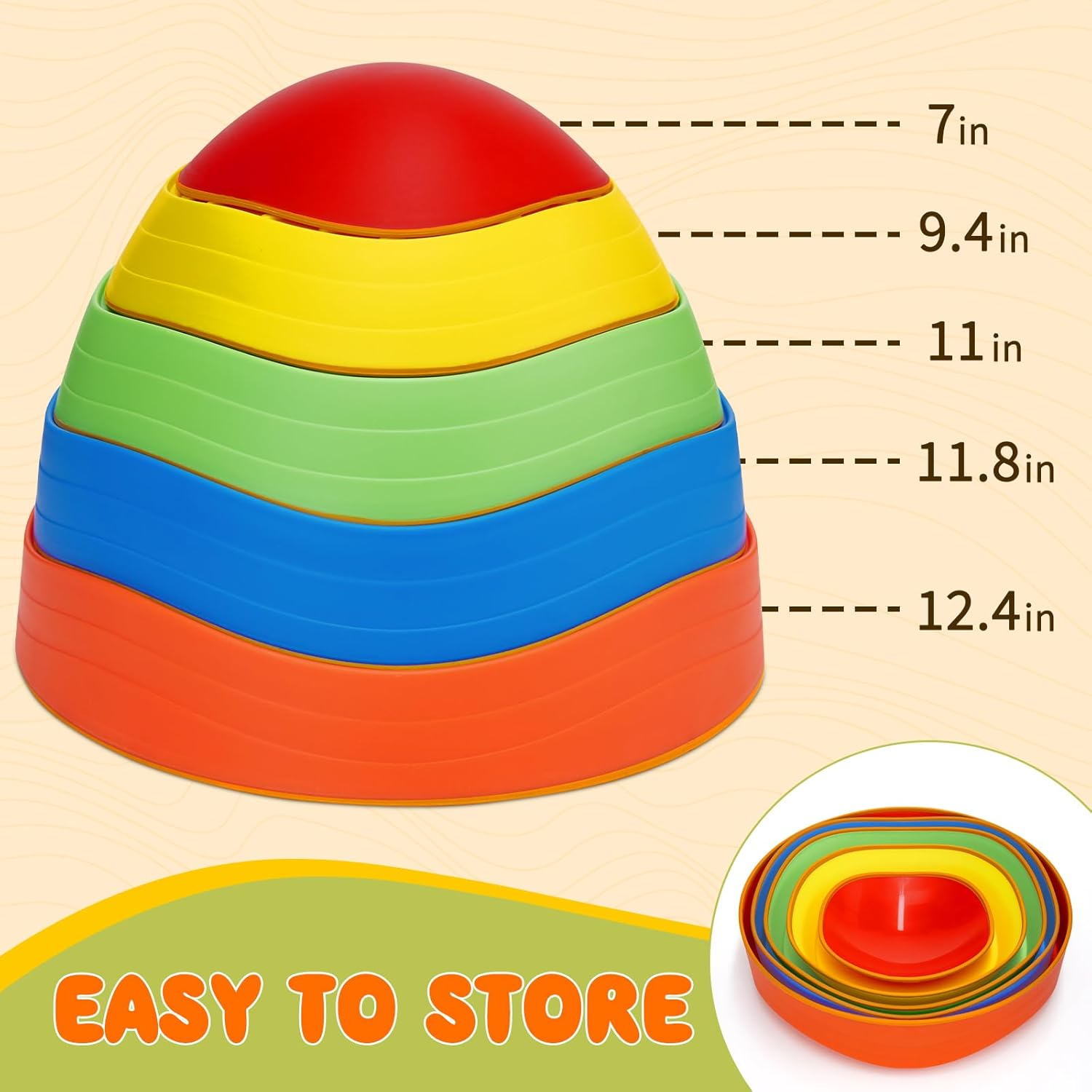 5 Pieces Stepping Stones for Kids, Non-Slip Plastic Rubber Balance Stones for Kids Coordination Skills Sensory Toys Obstacle Course image number 4