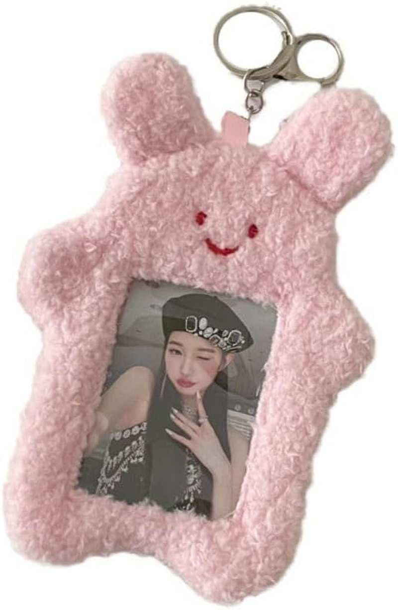 Juroicessry 1Pc White Photocard Holder,Cartoon Plush Photocard Holder Outdoor Girl Korean Style ID Card Cover Protective Case Card Sleeve Student Rabbit Identification Badges Supplies image number 4