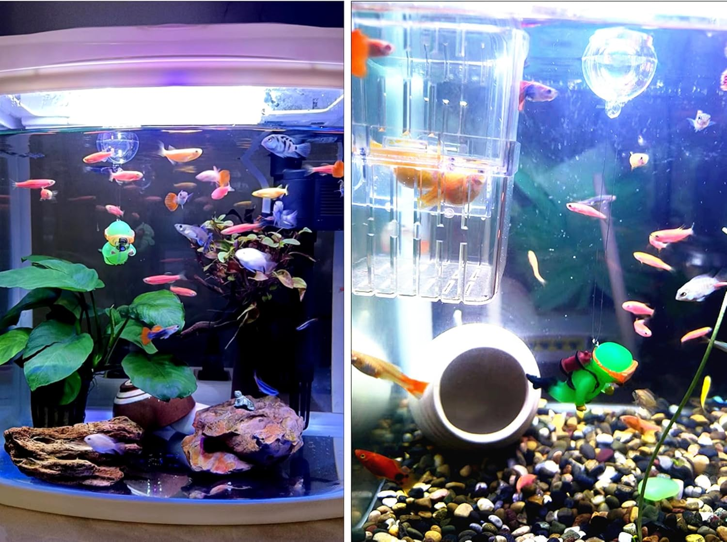 Floating Aquarium Decoration, Cute Device Fish Aquarium Decoration, Safe Fish Toy Betta Cichlid Gold Fish Shrimp Hermit Crab Game Companion Aquarium Accessories (Diver)