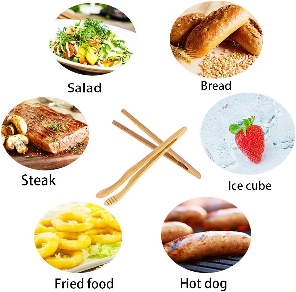 4 Pack Bamboo Toaster Tongs - 7&rdquo; Reusable Wood Cooking Tongs -Ideal Kitchen Utensil for Cheese Bacon Muffin Fruits Bread- Ultra Grip - Eco-Friendly (Yellow-4 Pcs) image number 3