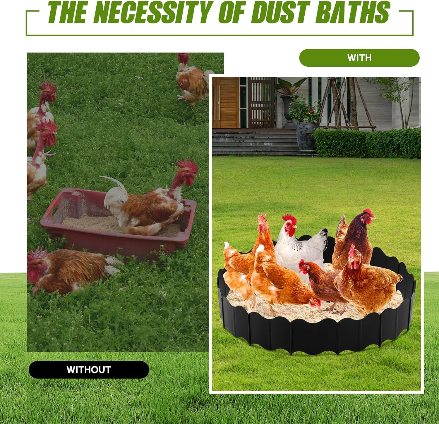 1 Set Large Chicken Dust Bath Tub 18.5'' Dia X 5.5'' H Bottomless Design round Adjustable Chicken Coop Cleaner Container Dust Bath for Essential Coop Accessory image number 6
