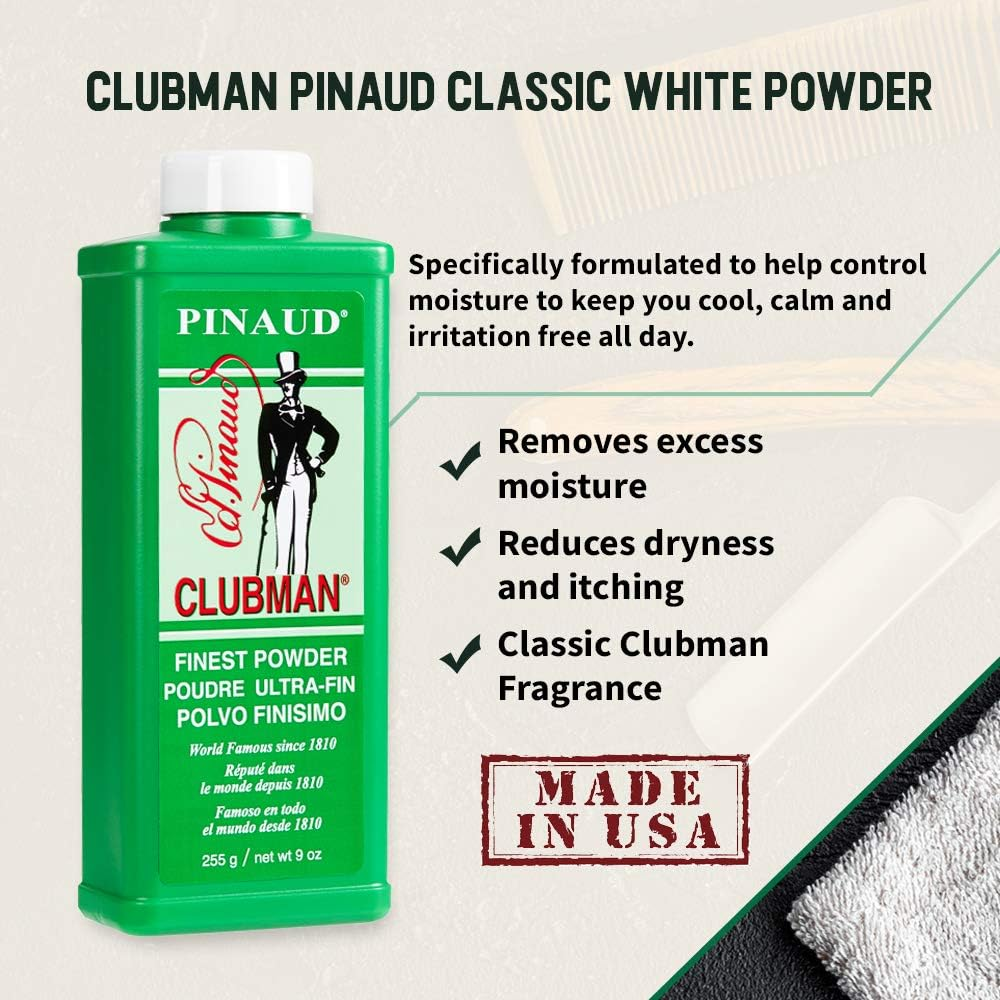 Clubman Pinaud Finest Powder, Classic White Powder for Men, Protection against Sweat and Body Odor, 9 Oz X 3 Packs image number 2