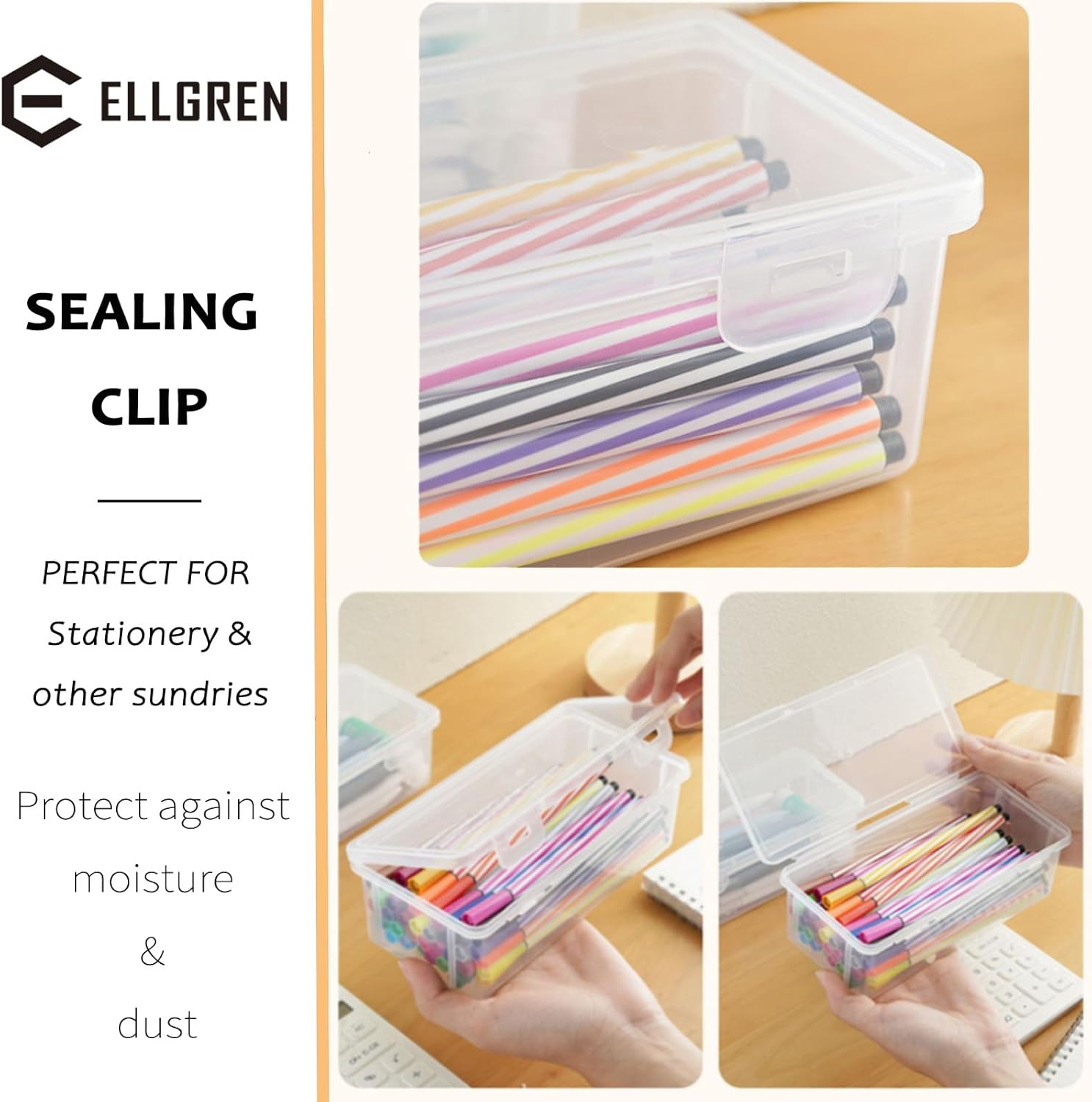 6 Pcs Plastic Large Capacity Pencil Box, Storage Organizer Container with Latching Lid - See-Through for Easy Organisation, for Bead Pens Ribbon Washi Tape Stickers Yarn Decorations image number 6
