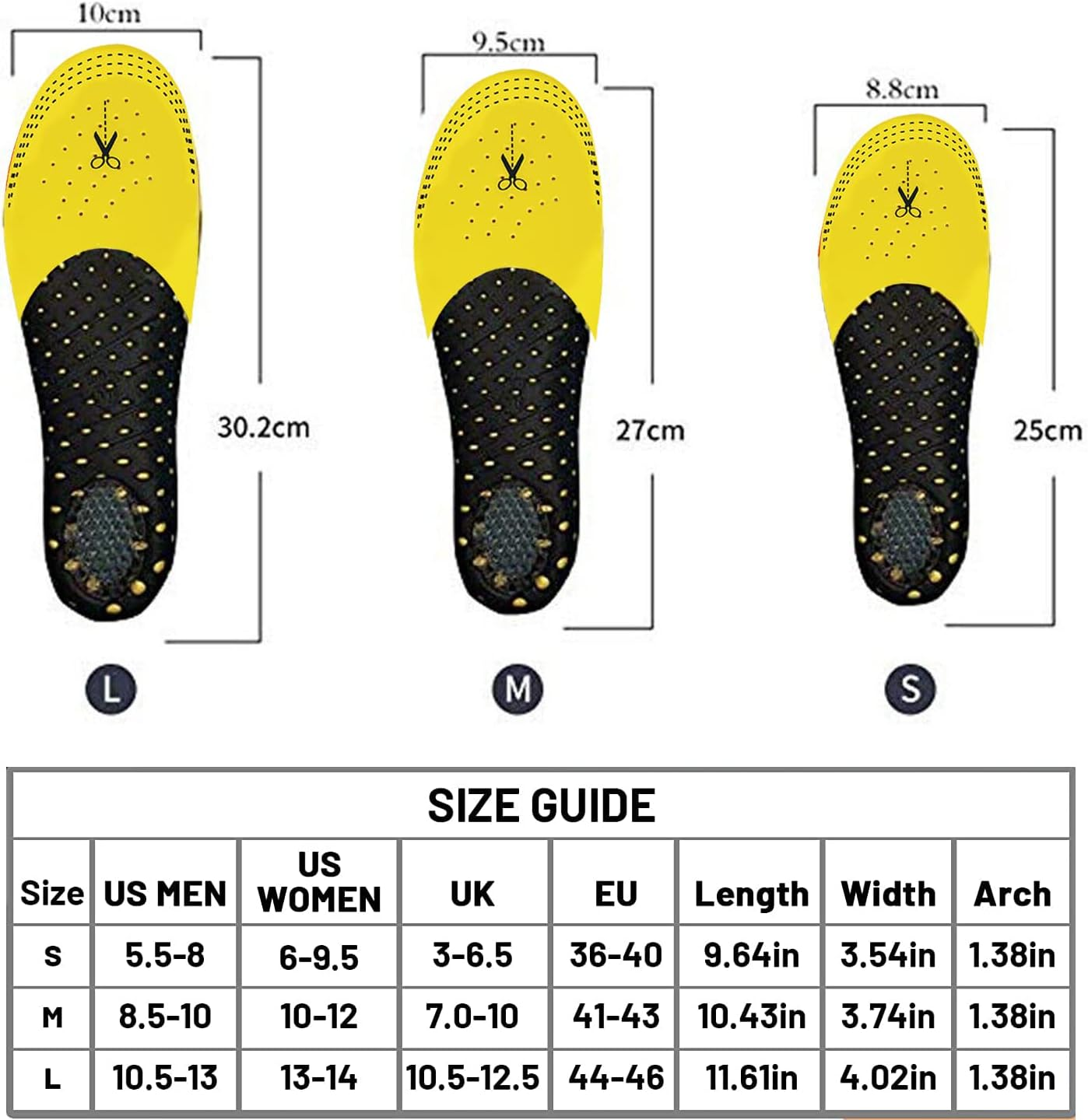 Orthotic Insoles for Shoes with Arch Support for Men and Women, Sports Inserts with Shock-Absorbing Gel for Relief from Flat Feet, Plantar Fasciitis, Foot Pain, and Heel Pain (Darkblue, S) image number 5