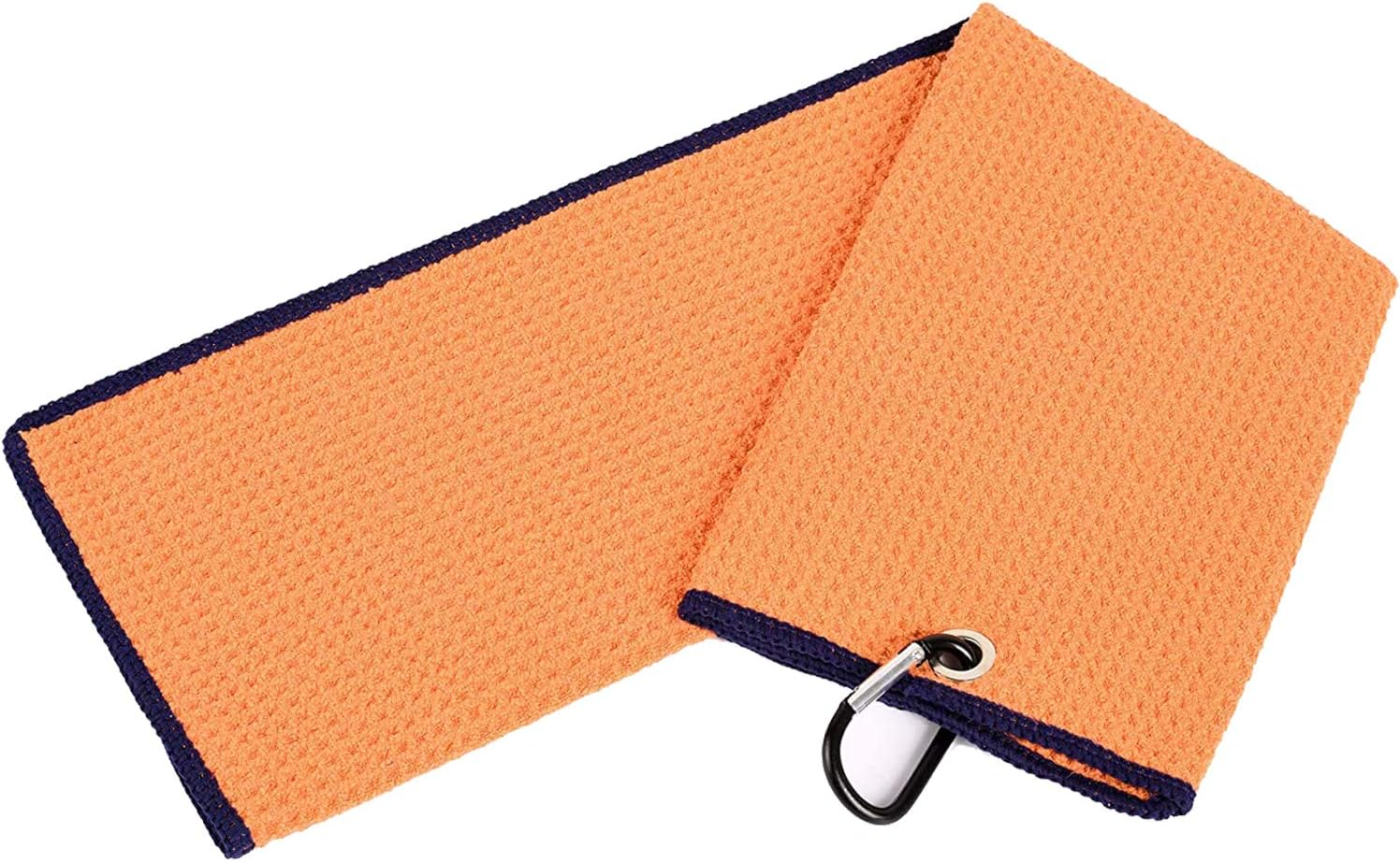 Golf Towels, Microfiber Waffle Pattern Tri-Fold Golf Towel - Brush Tool Kit with Club Groove Cleaner, with Clip Men Women Golf Gifts (Orange Towel+Black Brush) - Black image number 3