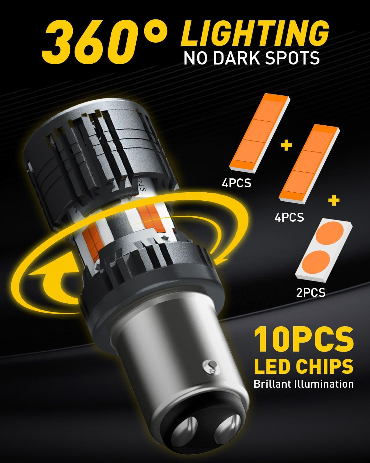 AUXITO CANBUS 1157 LED Bulbs Amber Yellow 4000 Lumens for Turn Signal Lights with Built-In Resistor anti Hyper Flash 2057 2357 7528 BAY15D P21/5W Blinker Bulb Replacement, Pack of 2 image number 4