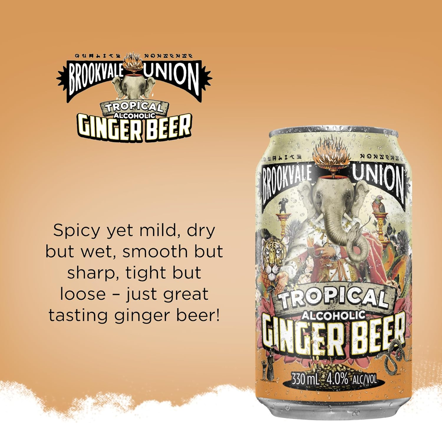 Brookvale Union Tropical Alcoholic Ginger Beer, Spicy & Smooth Finish, 4% ABV, 330Ml (Case of 24 Cans) image number 3