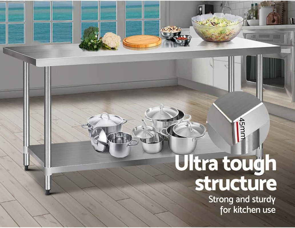 Cefito 1829X610Mm Stainless Steel Kitchen Bench, Island Cart Work Table, Commercial 430 Food Grade Restaurant Prep Storage with 2-Layers Shelf Countertop image number 5