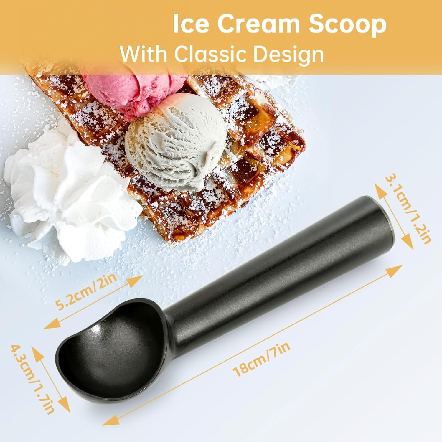 Heavy Duty Durable Ice Cream Scoop, 18 Cm Aluminium Scooper, Nonstick Anti-Freeze Design for Gelato, Cookie Dough, Sorbet, Almond (Black) image number 6