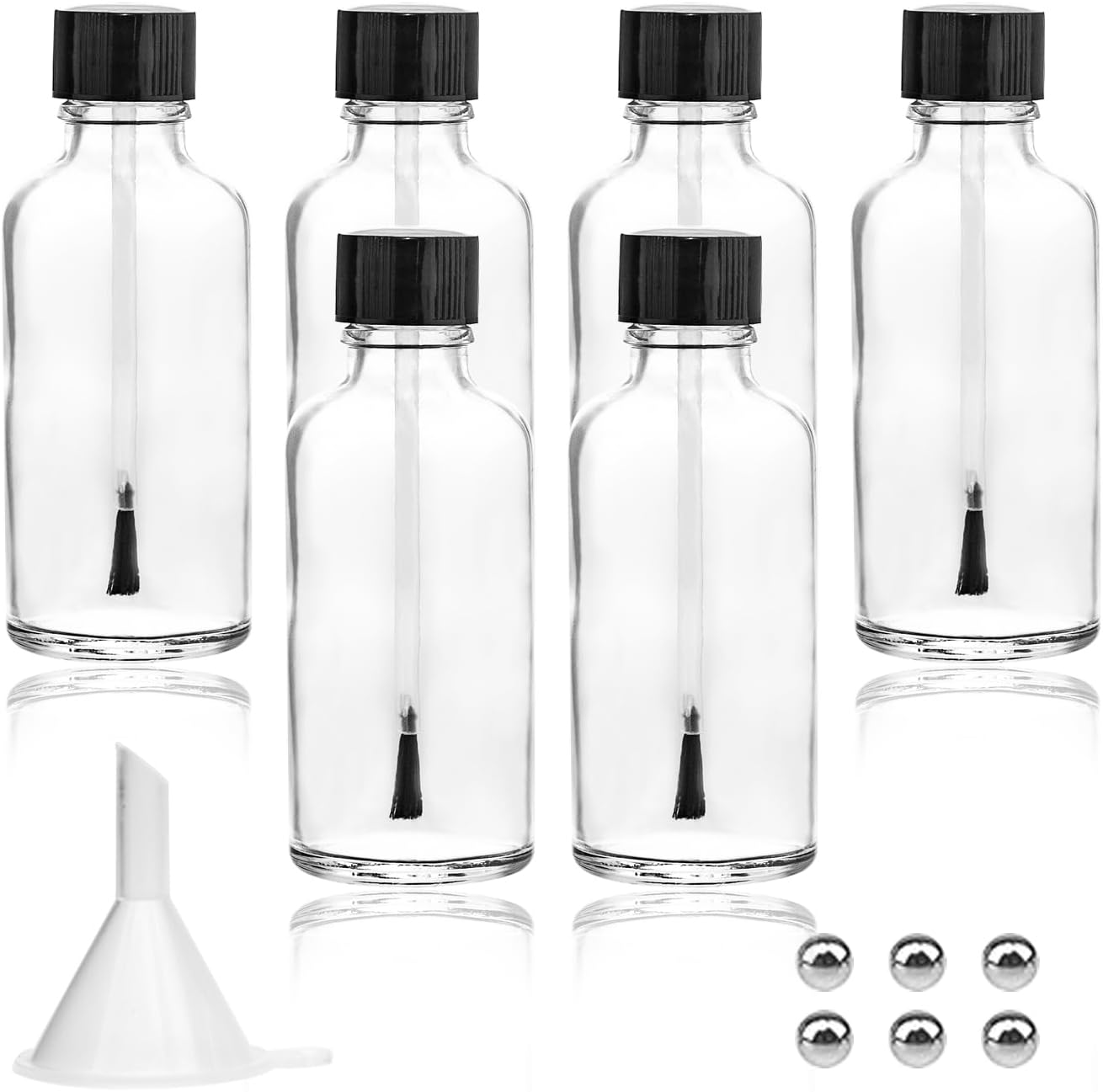 Agidea 6PCS Large Empty Nail Polish Bottles with Brush,Refillable Glass Cuticle Oil Bottles Travel Containers with Funnel & Mixing Balls for DIY Nail Art Cuticle Oils (50ML) image number 2
