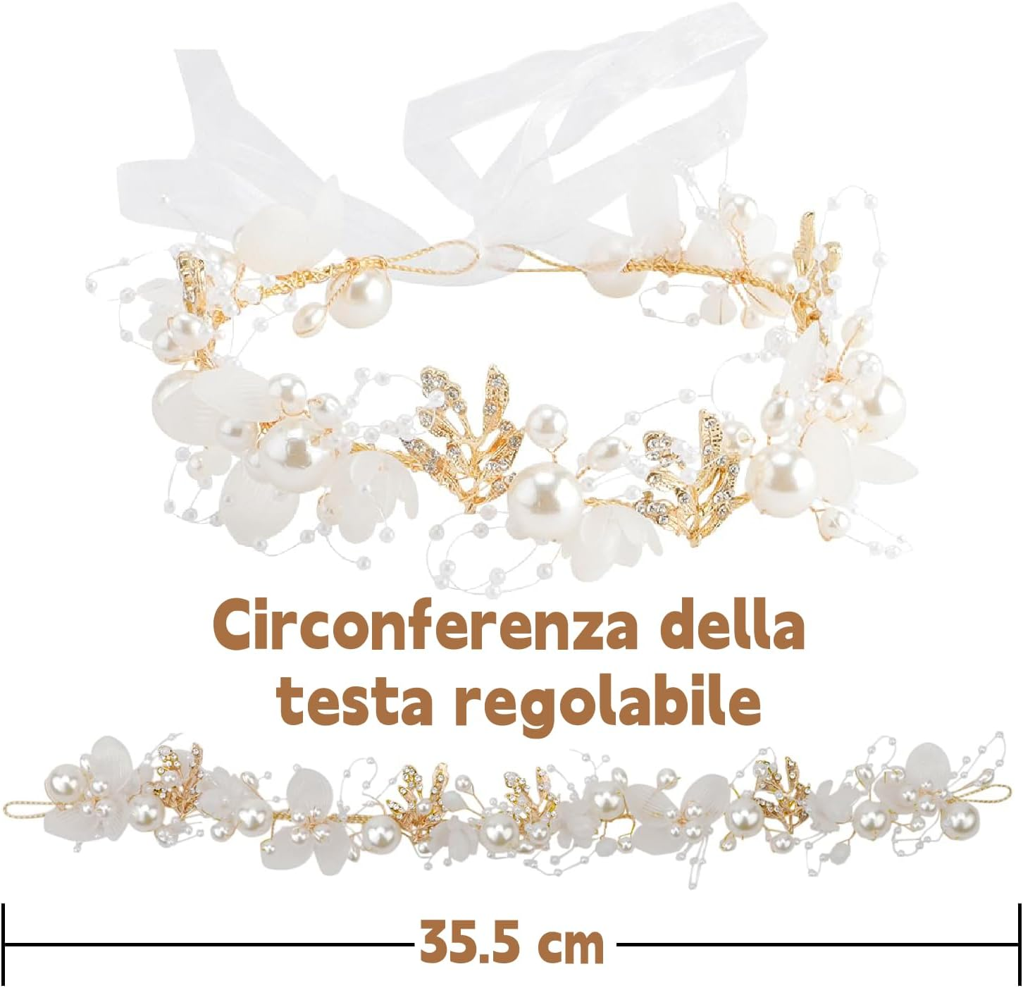 Esshogo 1 Piece Girls Hair Bridal Piece Vine Rhinestone Women Headband, Bridal Headpiece for Hair, Flower Wreath, Headband, Adjustable Elastic Band, Hair Band Pearl Crown Stra image number 2