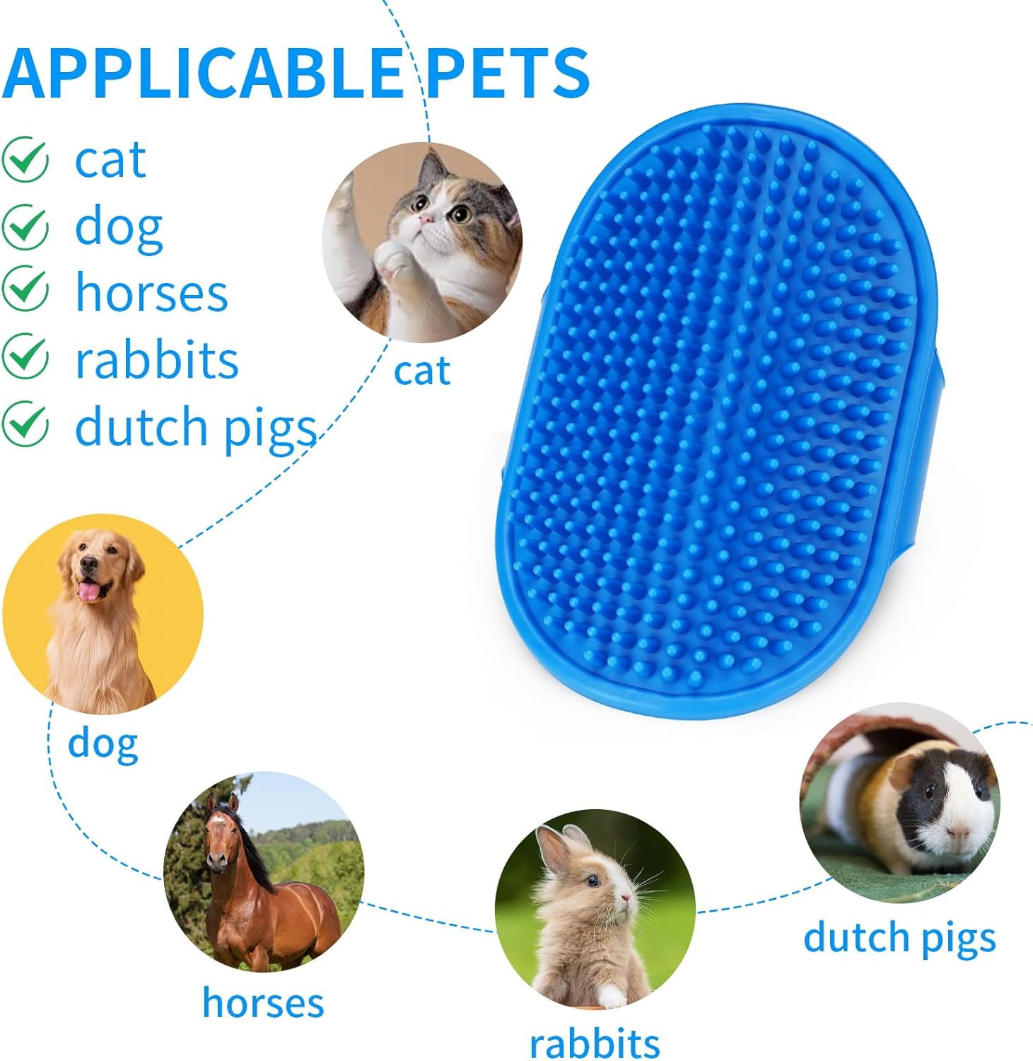 Dog Grooming Brush，Pet Shampoo Massage Bath Brush Comb with Adjustable Loop Handle for Grooming Short and Long Hair Cats and Dogs, 2Pcs(Tapered Brush Head, Blue+Yellow) image number 1