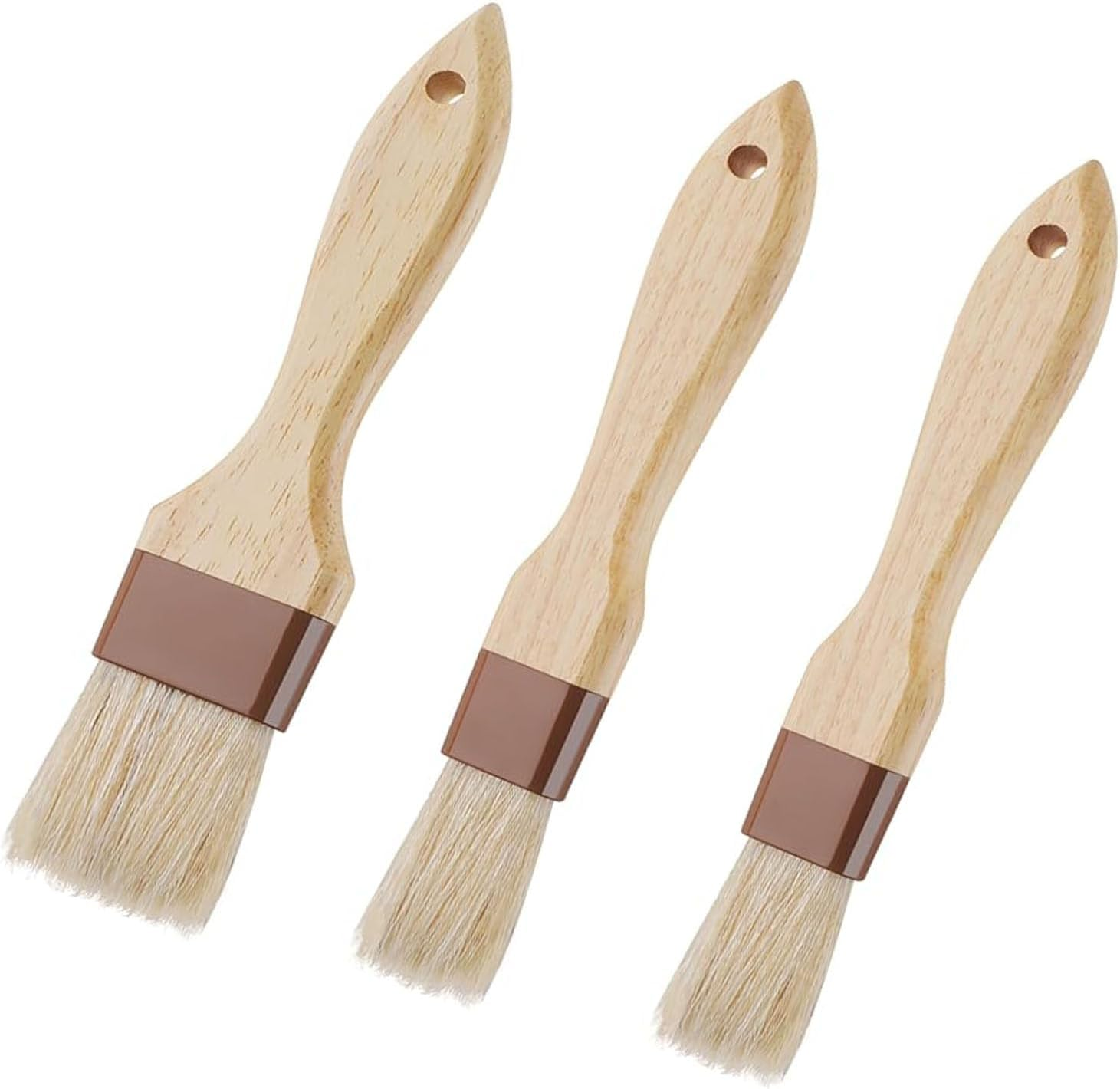 3 Piece Natural Bristle Wooden Handle Pastry and BBQ Sauce Brushes for Cooking, Baking, Grilling and Kitchen Waxing image number 6