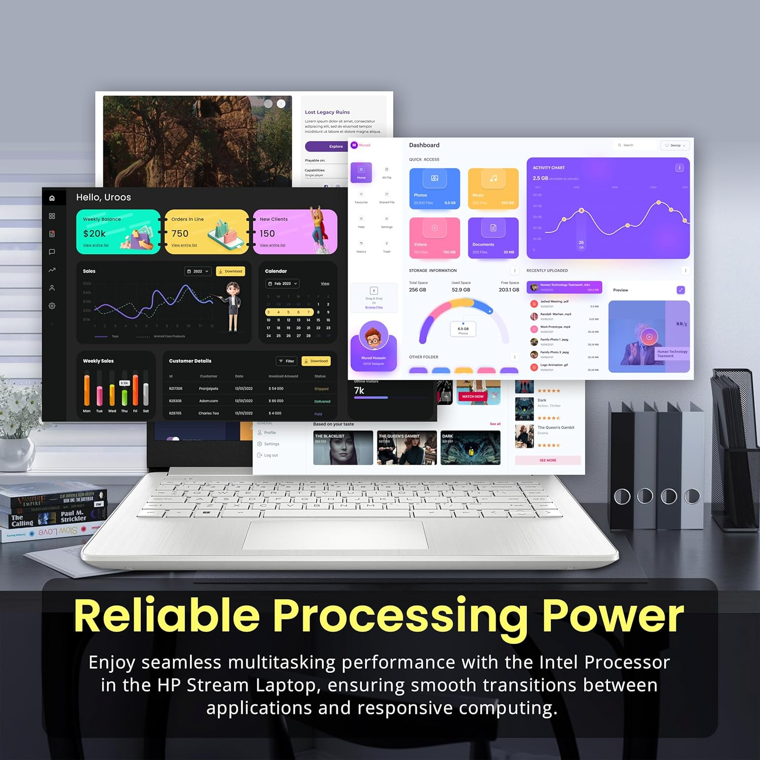 HP Flagship 14" Laptop with 1 Year Office 365 | 8GB RAM | 1.28TB Storage(128Gb Emmc & 160GB Docking Station & 1TB Cloud Storage) | Intel 4-Core Processor| Webcam | Wi-Fi | Windows 11 | Silver image number 6