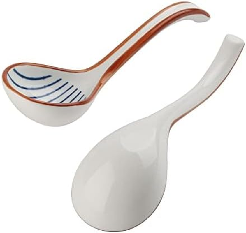 Asian Soup Spoon Ceramic Ramen Spoons Korean Spoons Porcelain Japanese Soup Spoon for Ramen Noodles Pho Miso Dumpling 4Pcs (Style 1) image number 1